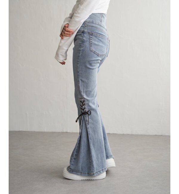 VENCE share style「サイドカットアウトリボンフレア」|デニム|