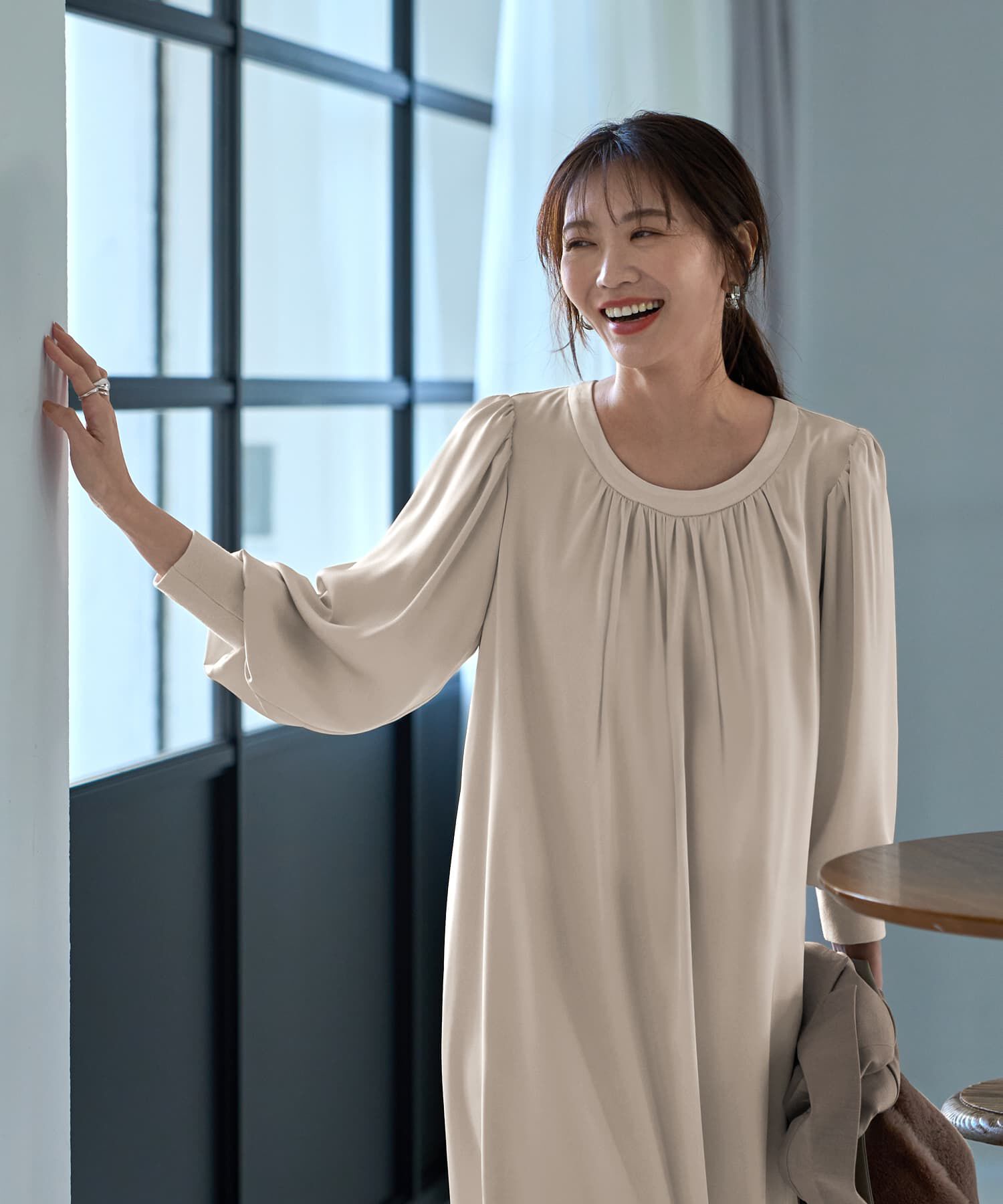 STYLE DELI「【LUXE】ノーブルサテンギャザーワンピース」|ワンピース|