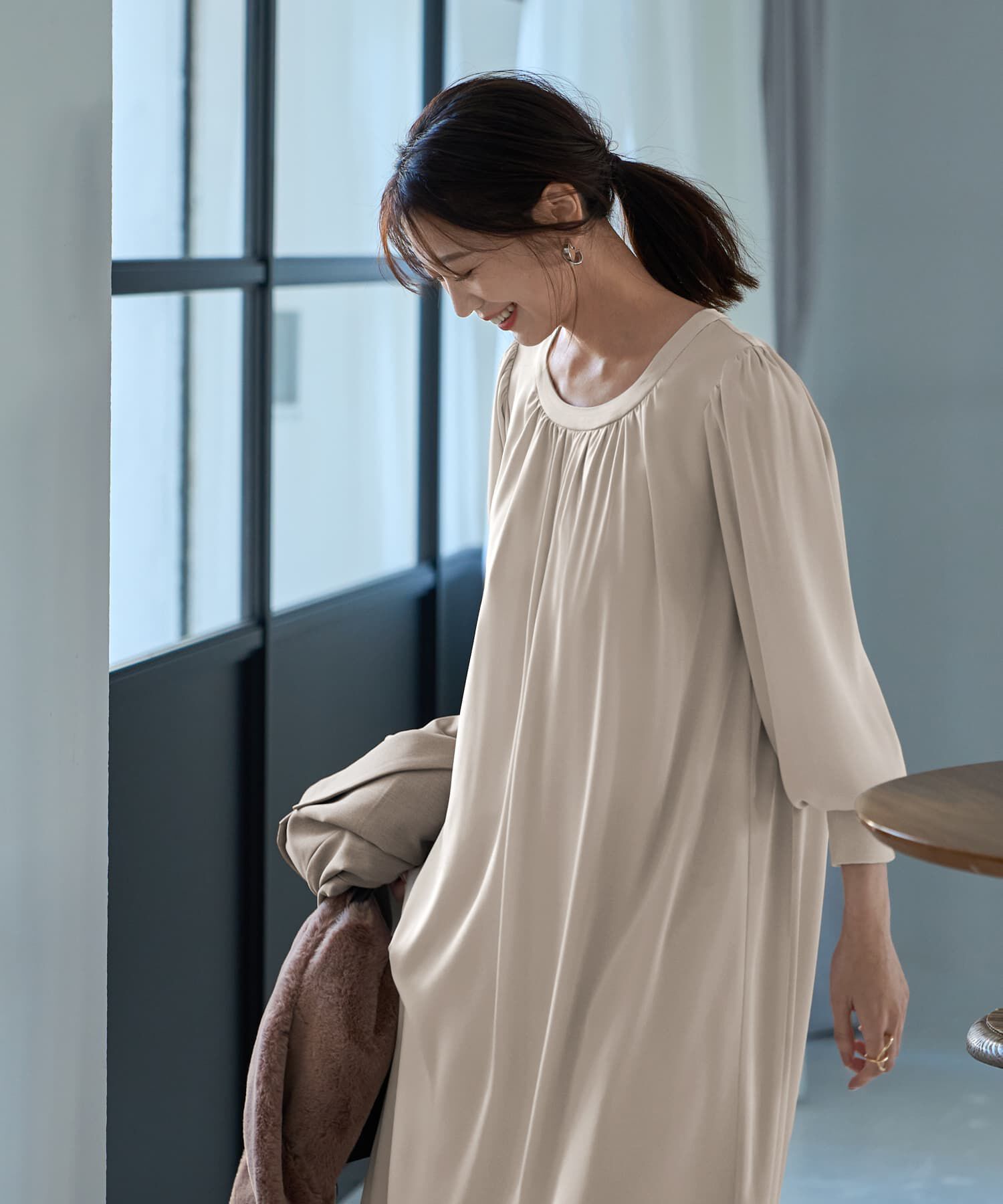 STYLE DELI「【LUXE】ノーブルサテンギャザーワンピース」|ワンピース|