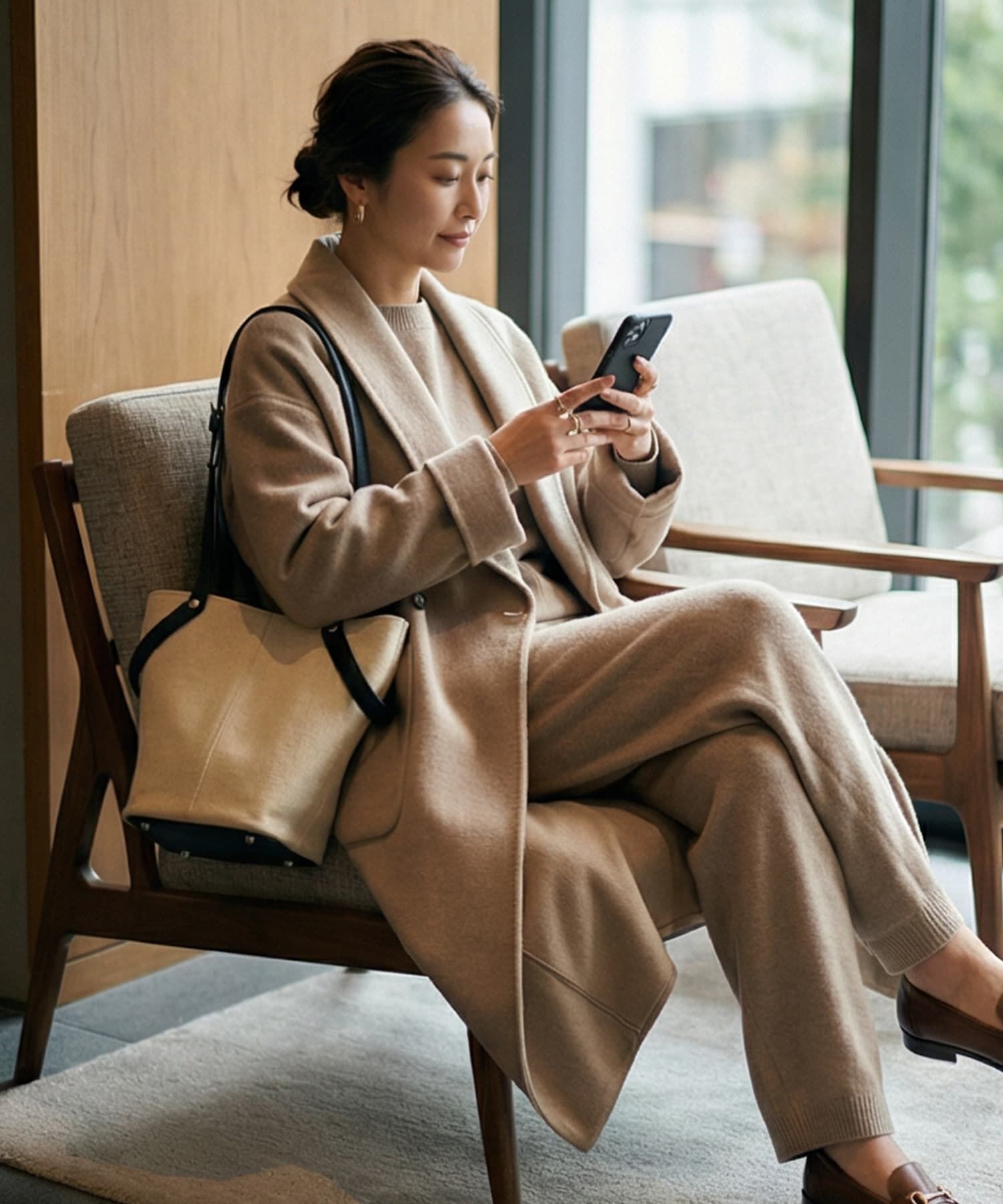 STYLE DELI「【DELI by】縦ラインキャンバス&times;リアルレザーバケットトート」|ショルダー・メッセンジャー|