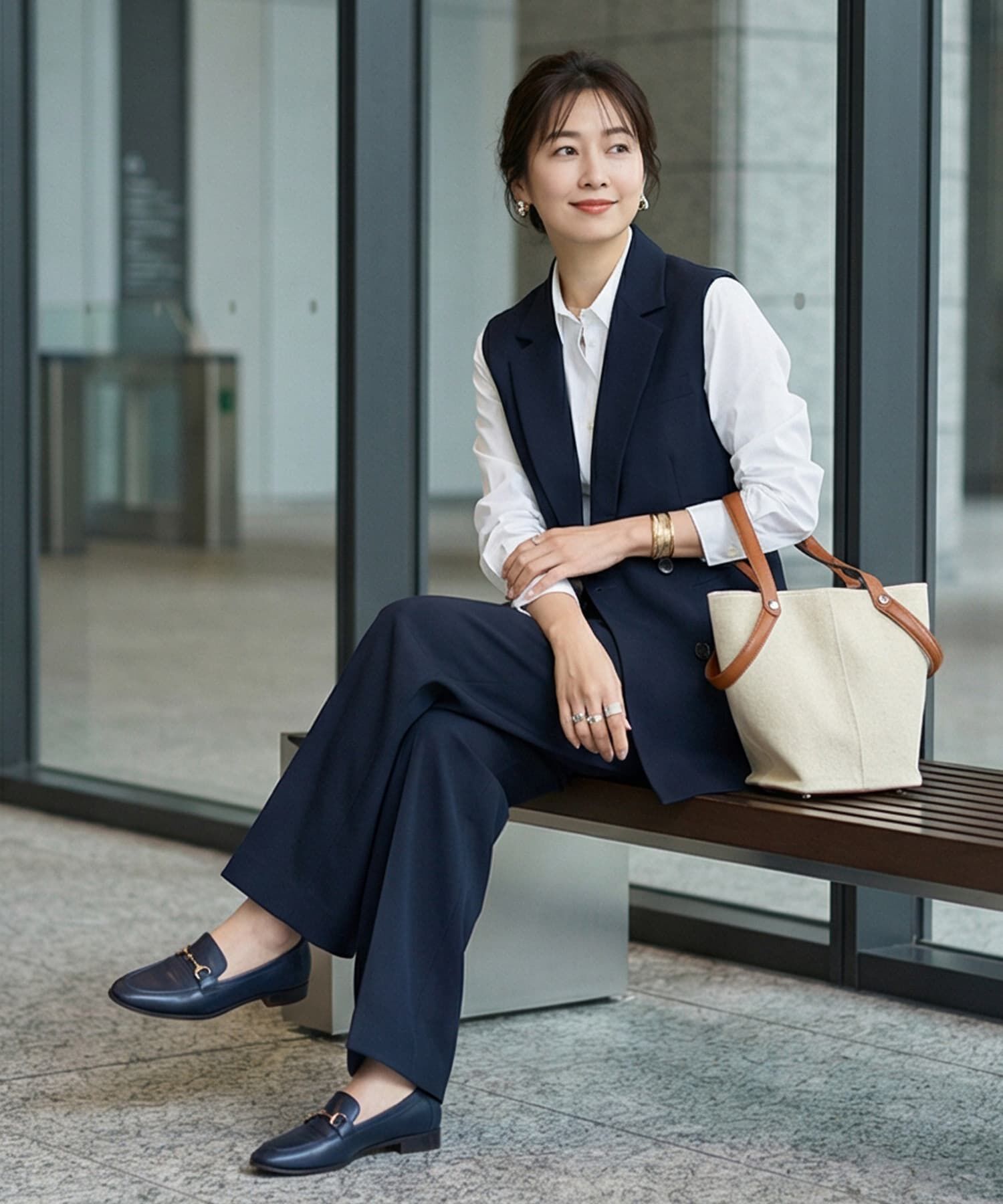 STYLE DELI「【DELI by】縦ラインキャンバス&times;リアルレザーバケットトート」|ショルダー・メッセンジャー|