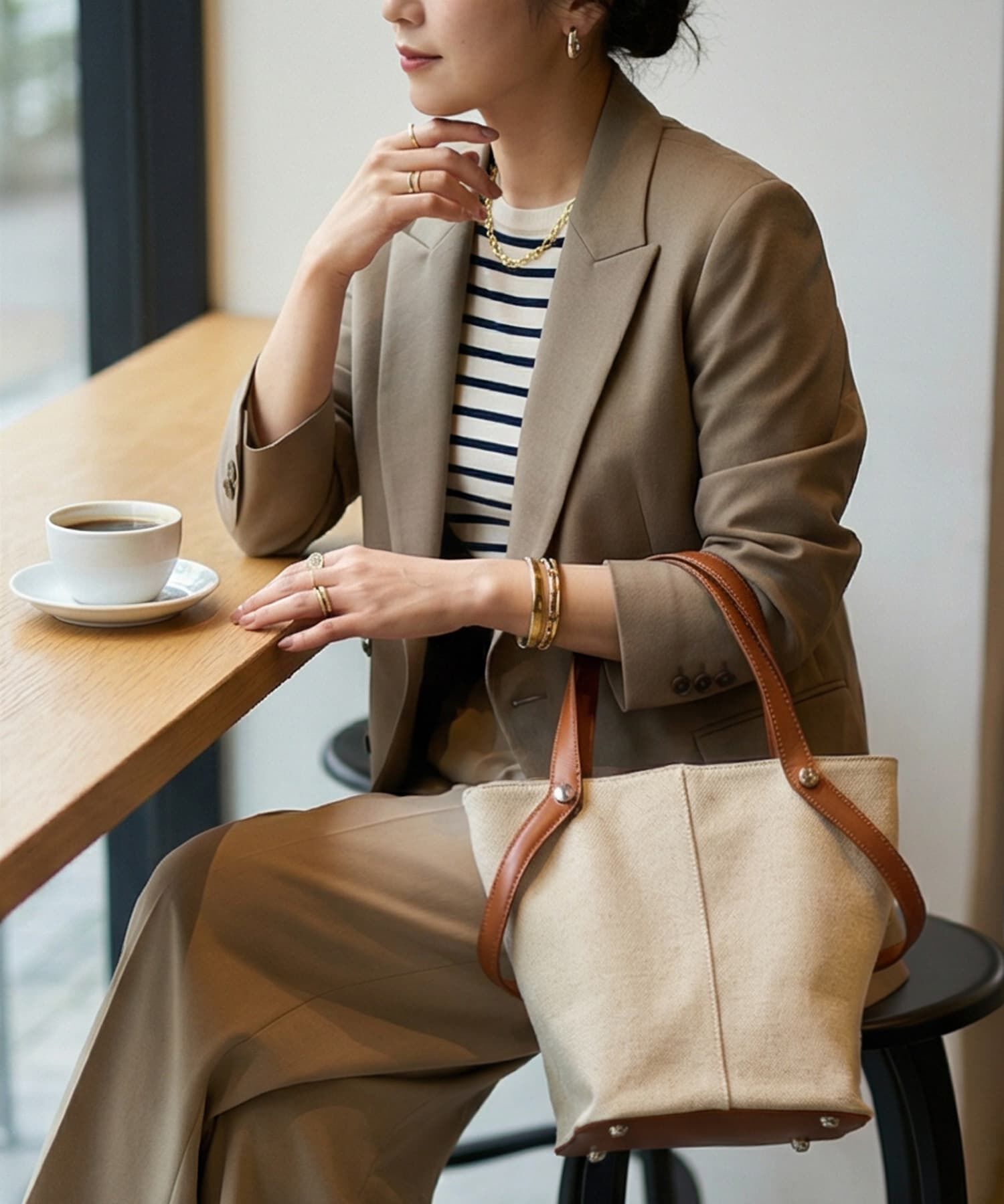 STYLE DELI「【DELI by】縦ラインキャンバス&times;リアルレザーバケットトート」|ショルダー・メッセンジャー|