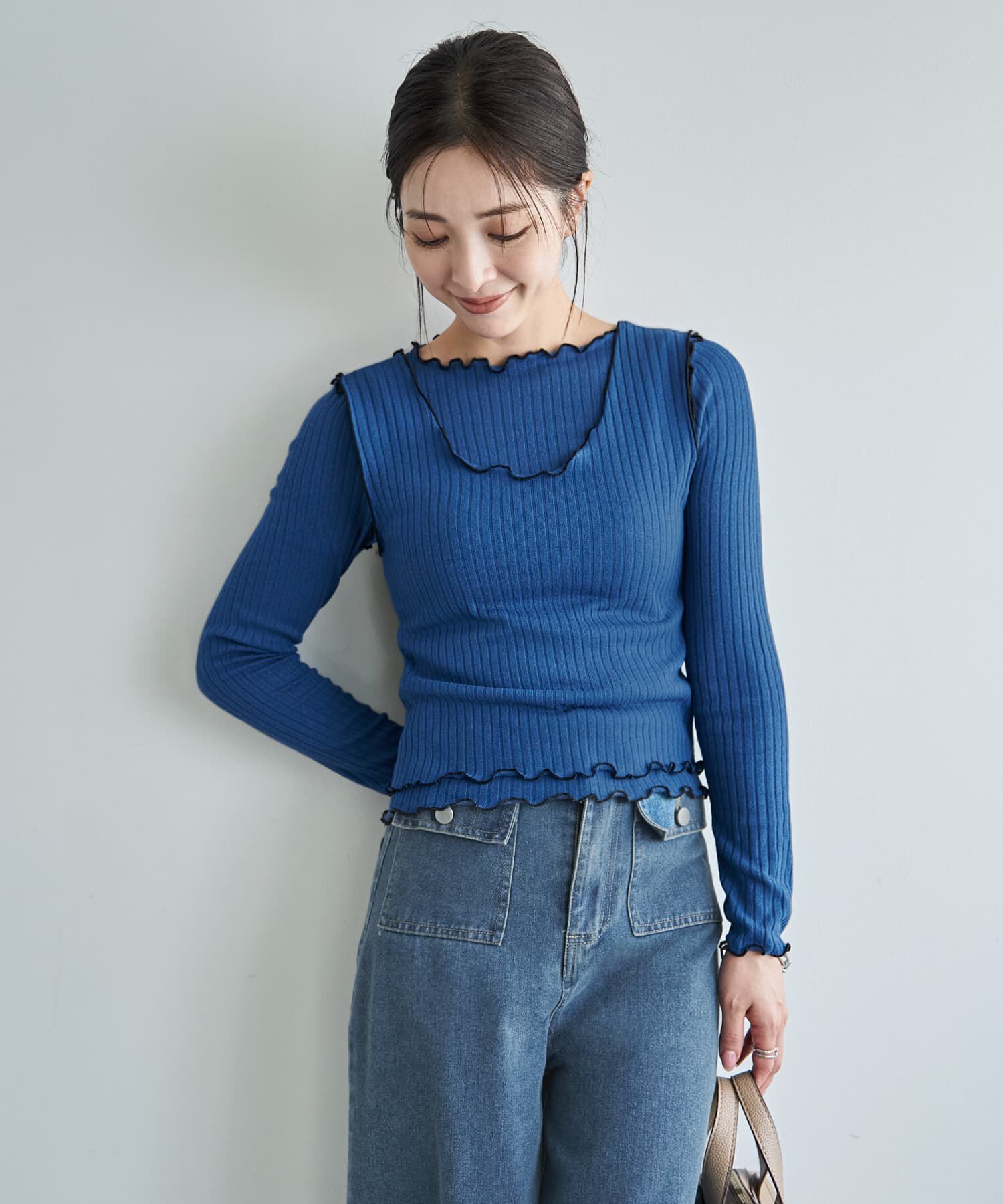 STYLE DELI「メロウリブ◆ベストレイヤードトップス」|Tシャツ・カットソー|ブルー