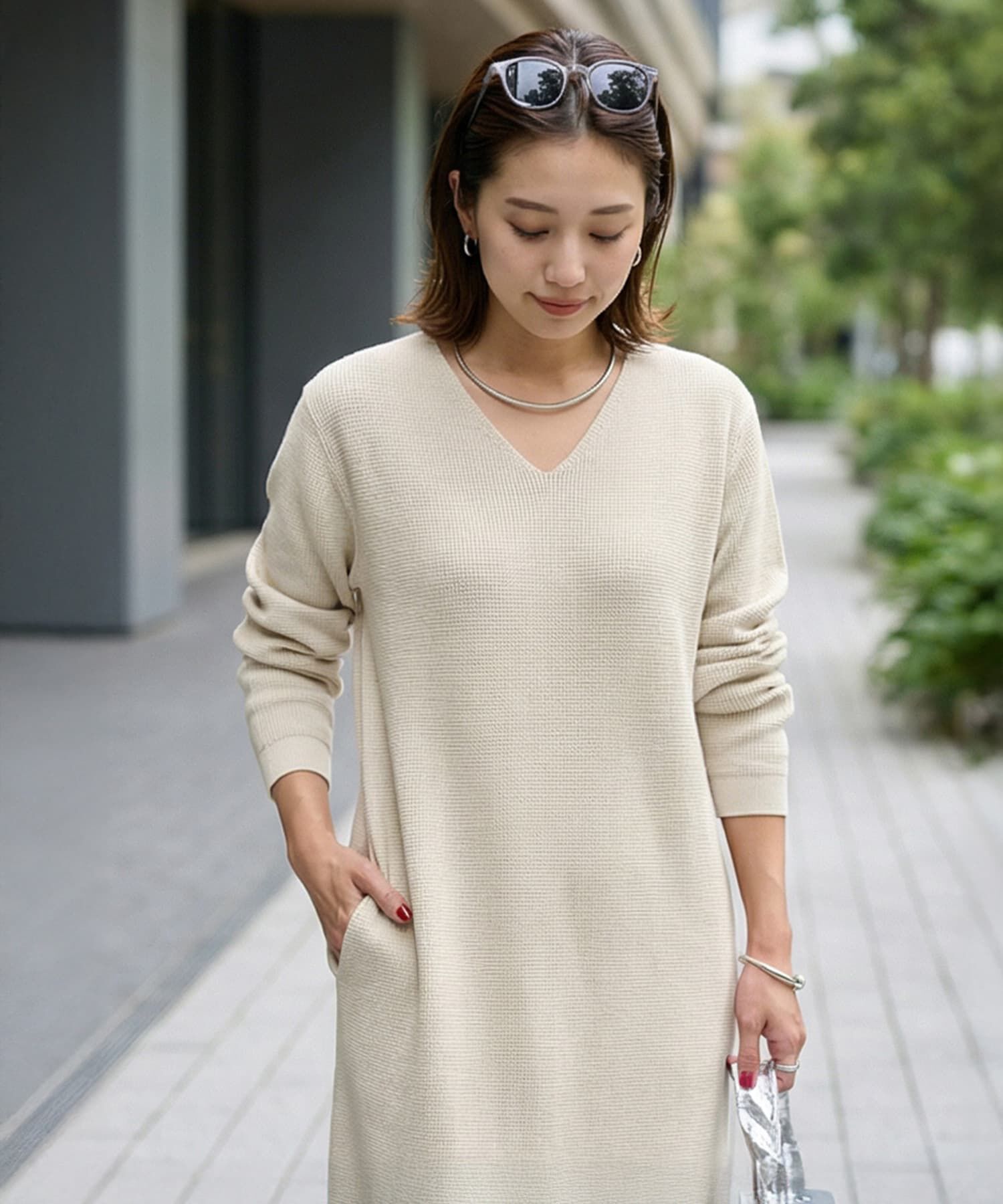 STYLE DELI「サーマル編みVネックワンピース」|ワンピース|