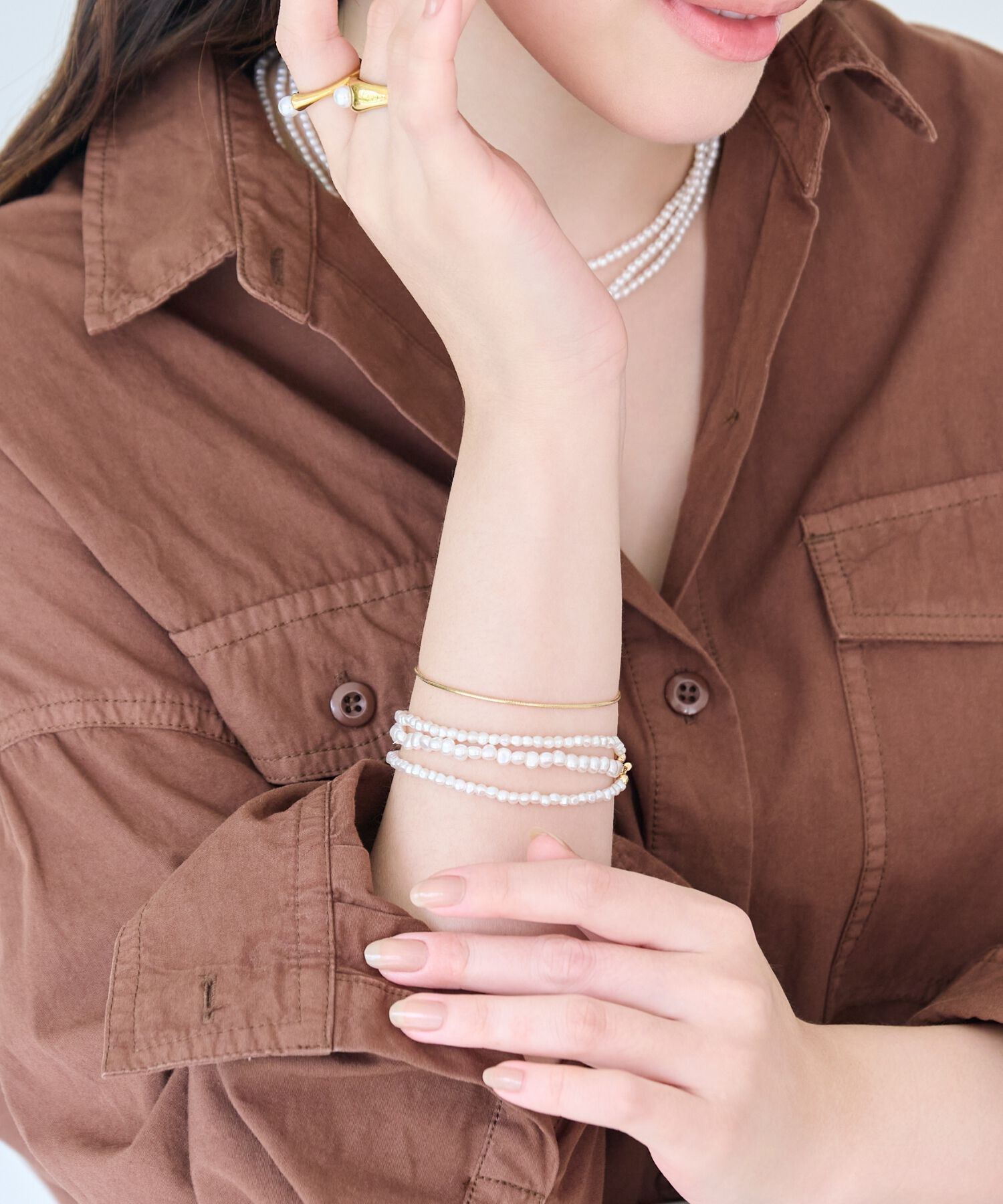 Phoebe「レイヤードバロックパールマンテルブレスレット　ゴールド」|ブレスレット・バングル|
