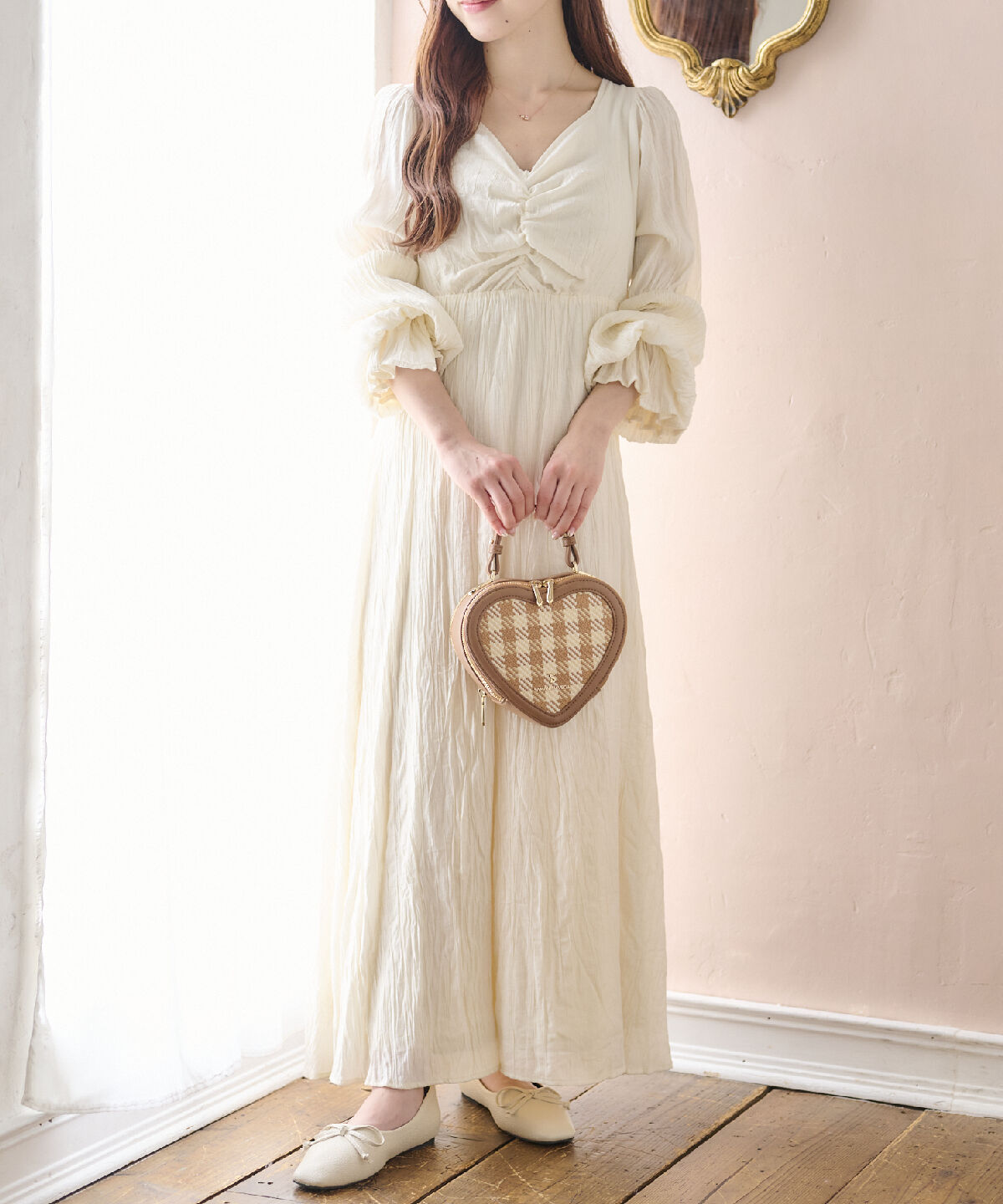 Samantha Vega「ギンガムチェックハート型ショルダーバッグ」|ショルダー・メッセンジャー|ブラウン