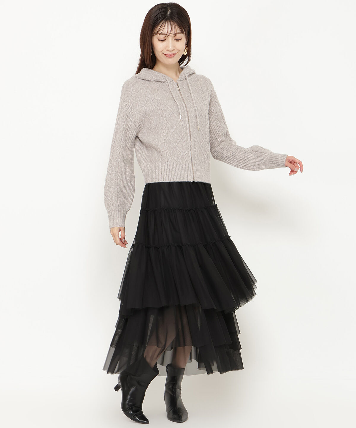 アンドクチュール「ランダムティアードチュールスカート」|フレア|