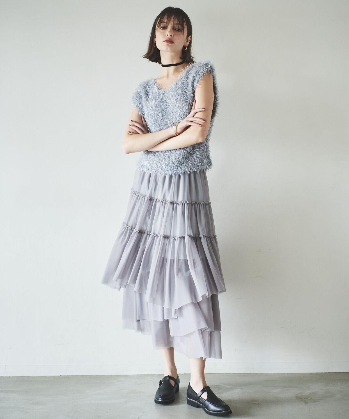 アンドクチュール「ランダムティアードチュールスカート」|フレア|