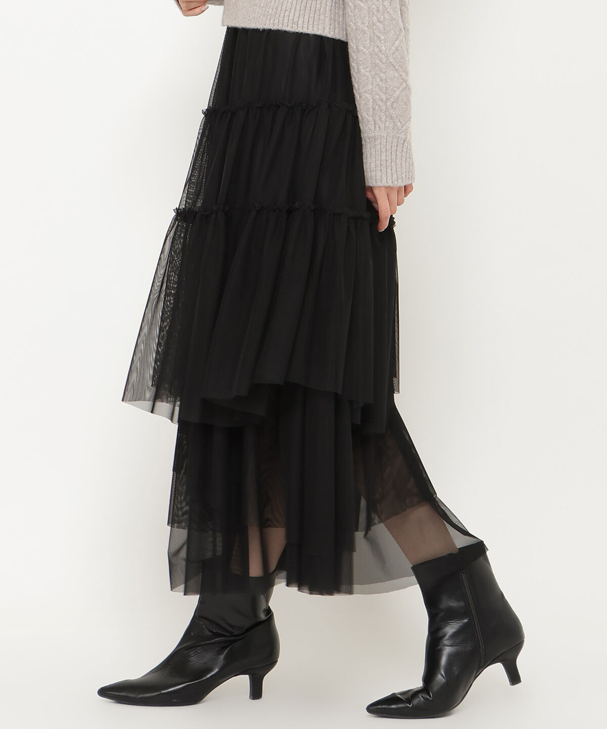アンドクチュール「ランダムティアードチュールスカート」|フレア|