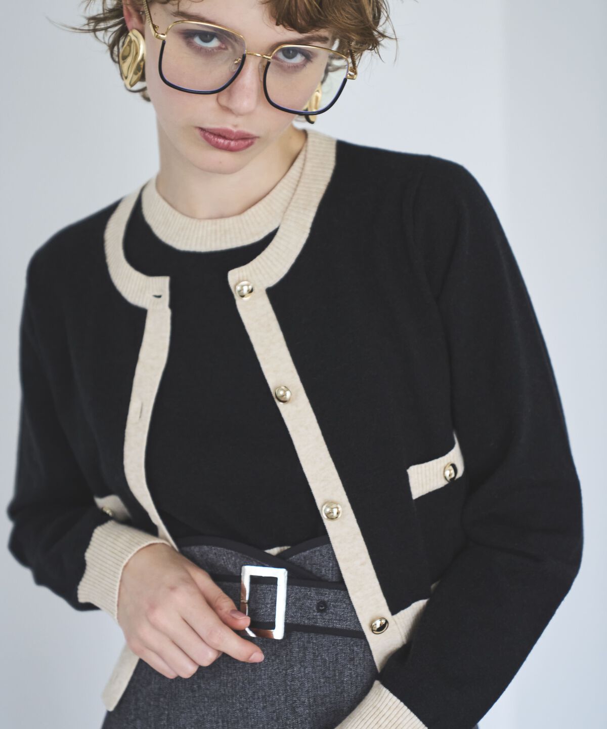 アンドクチュール「配色ニットアンサンブル」|カーディガン|