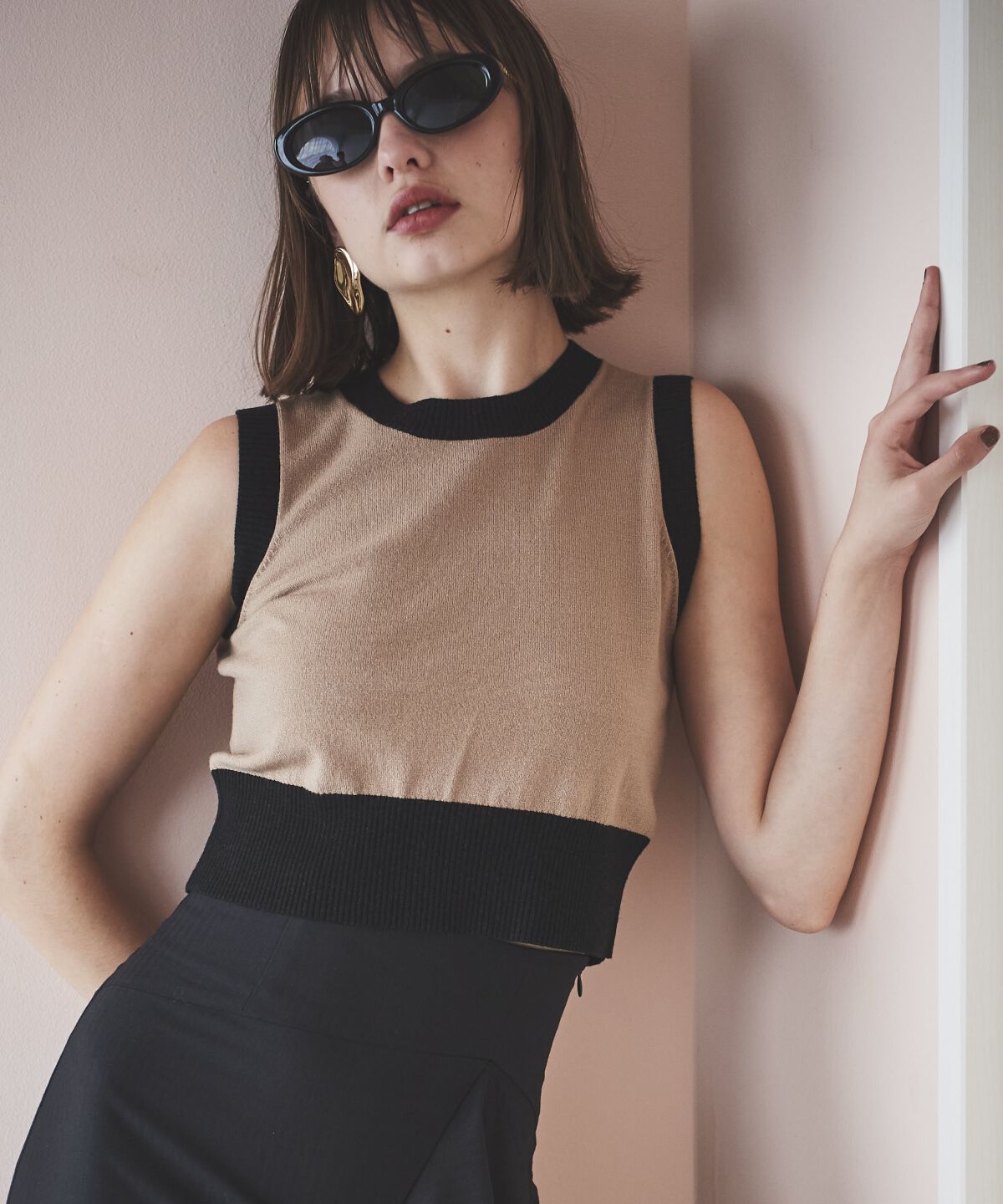 アンドクチュール「配色ニットアンサンブル」|カーディガン|