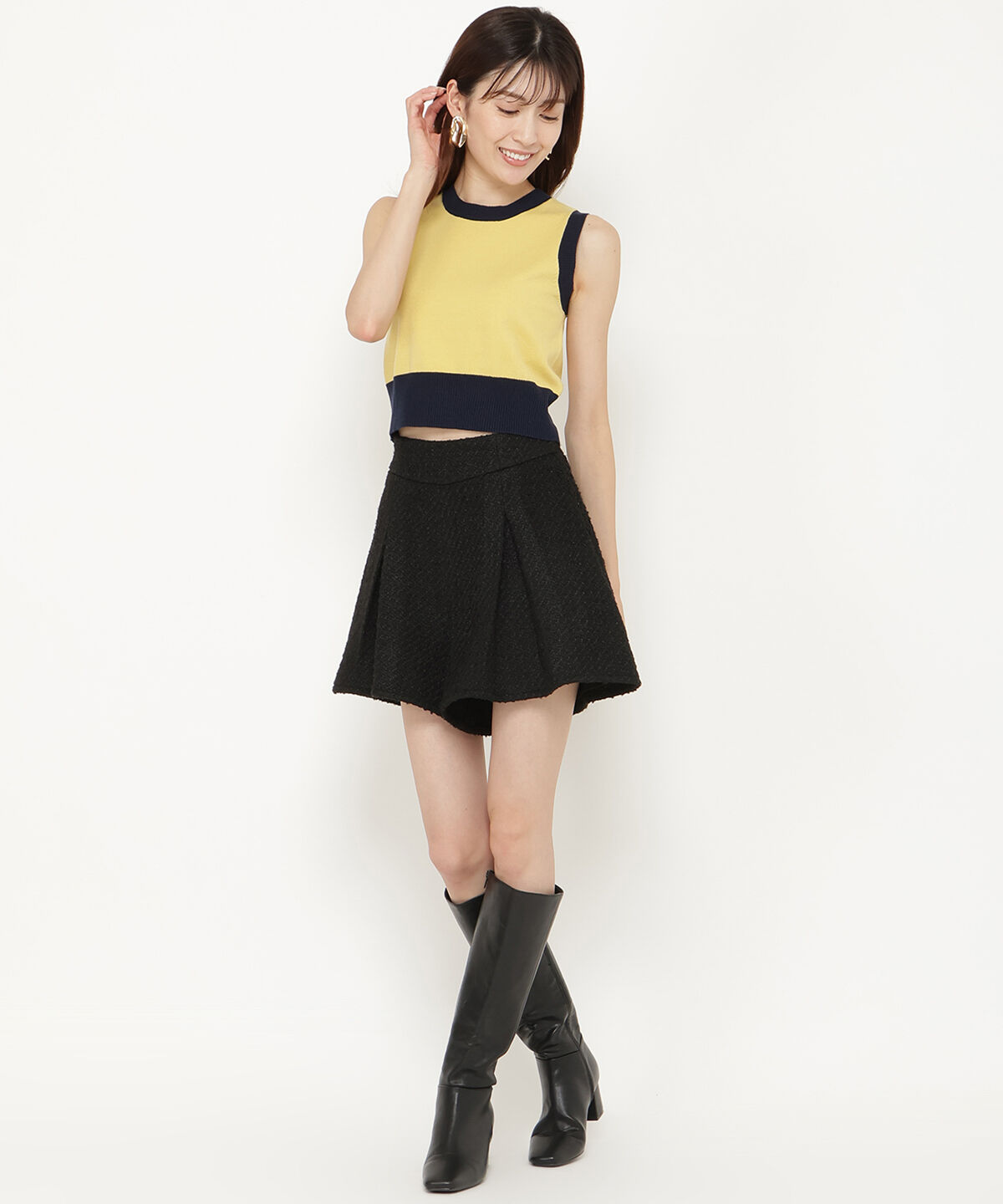 アンドクチュール「配色ニットアンサンブル」|カーディガン|