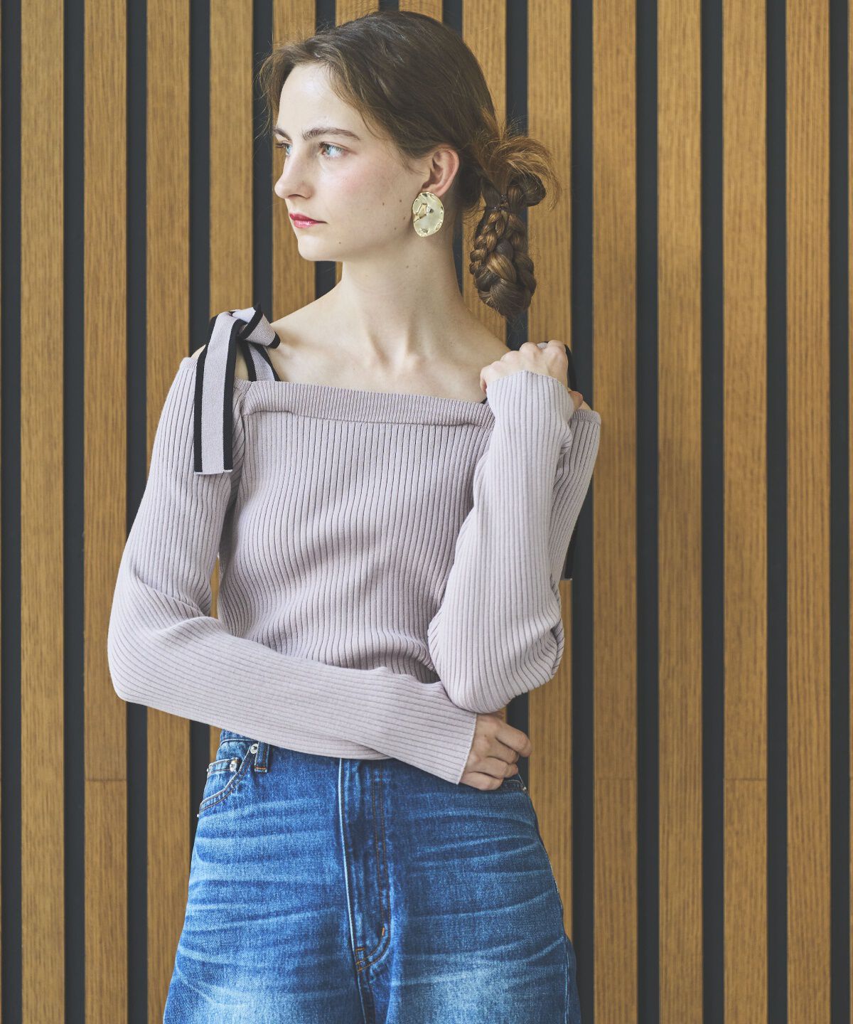 アンドクチュール「配色ショルダーリボンニットプルオーバー」|ニット・セーター|