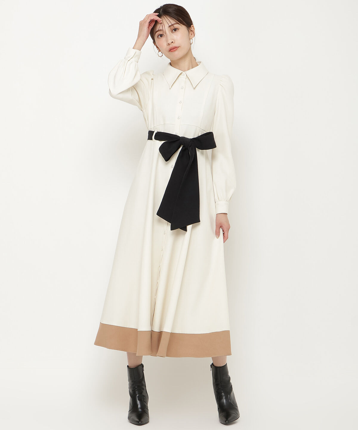 アンドクチュール「配色シャツワンピース」|ワンピース|