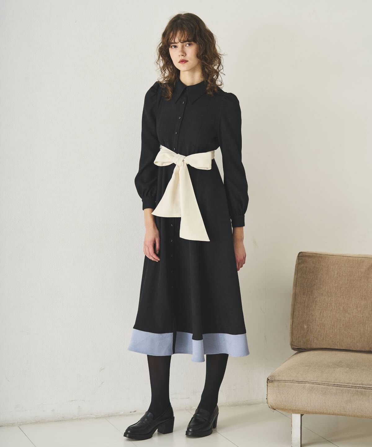 アンドクチュール「配色シャツワンピース」|ワンピース|