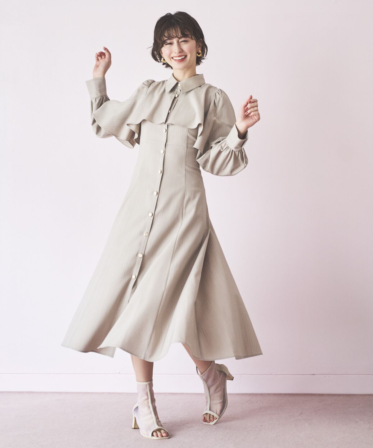 アンドクチュール「ケープフリルシャツワンピース」|ワンピース|