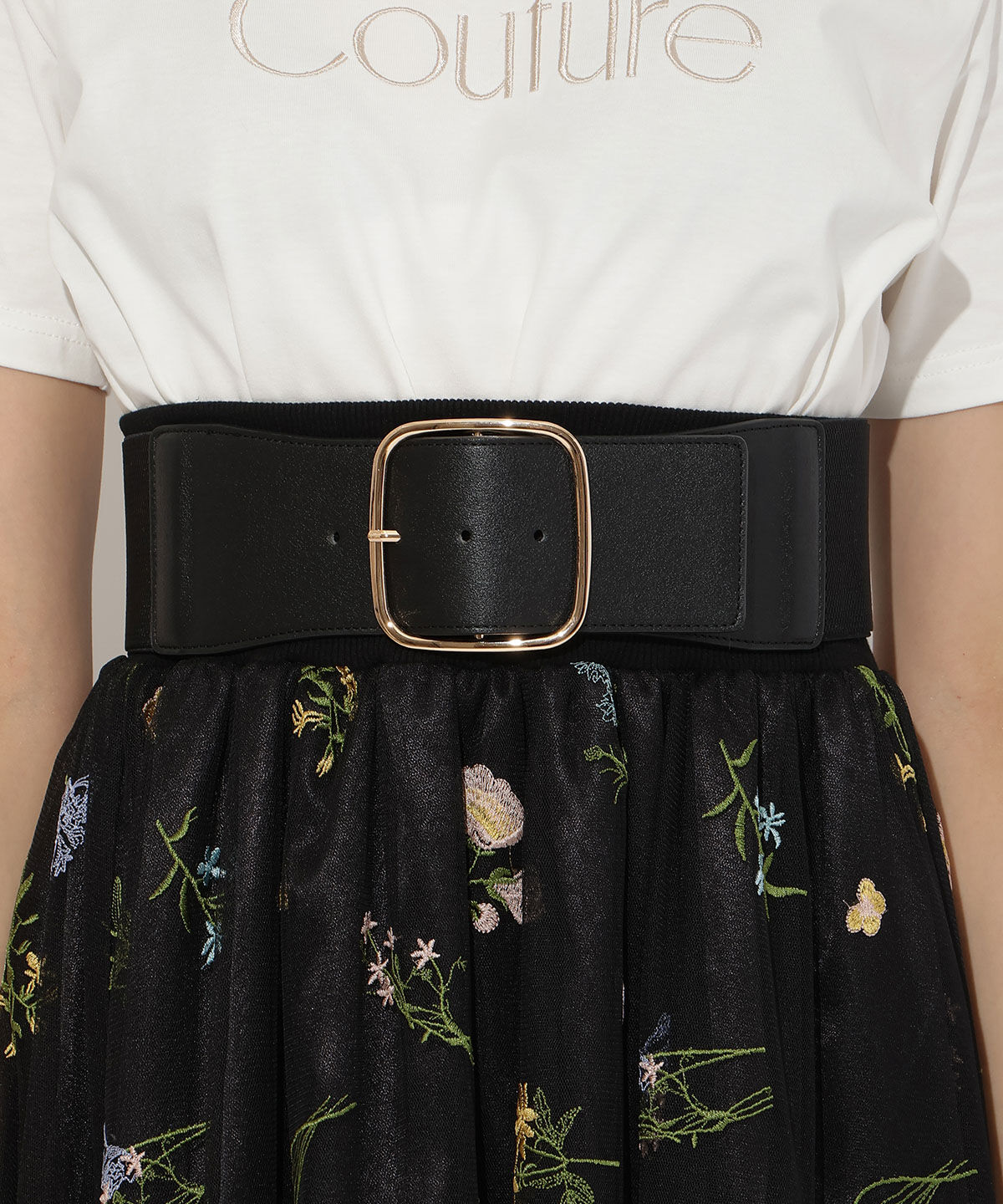 アンドクチュール「スクエアGOLDバックルゴムベルト」|ベルト|ブラック