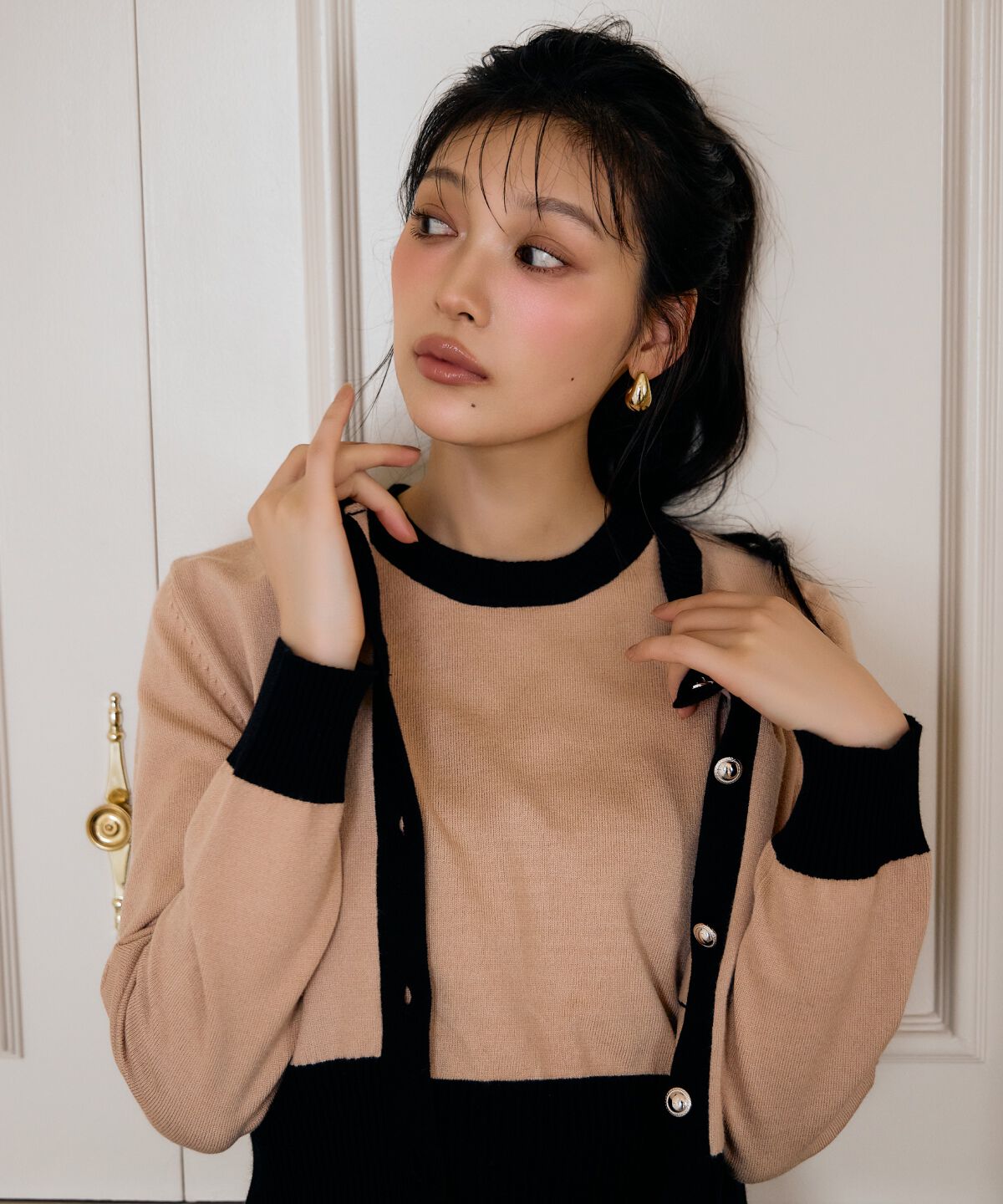 アンドクチュール「バイカラーアンサンブルニット」|カーディガン|