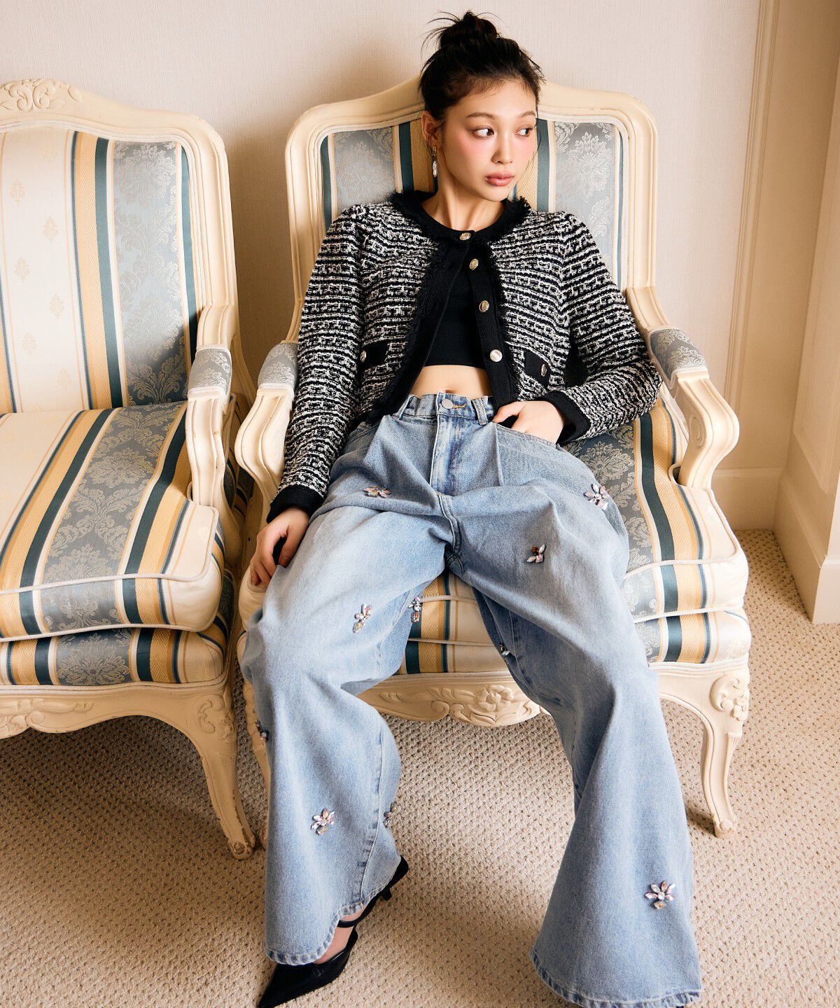 アンドクチュール「ツイードライクニットカーディガン」|カーディガン|