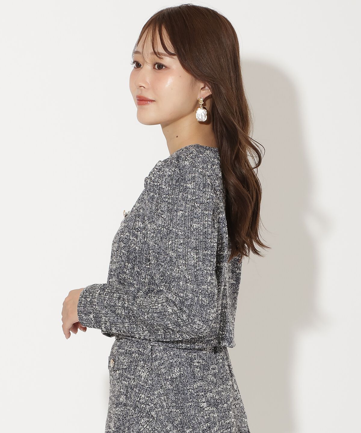 アンドクチュール「カットツイードノーカラージャケット」|ノーカラージャケット|