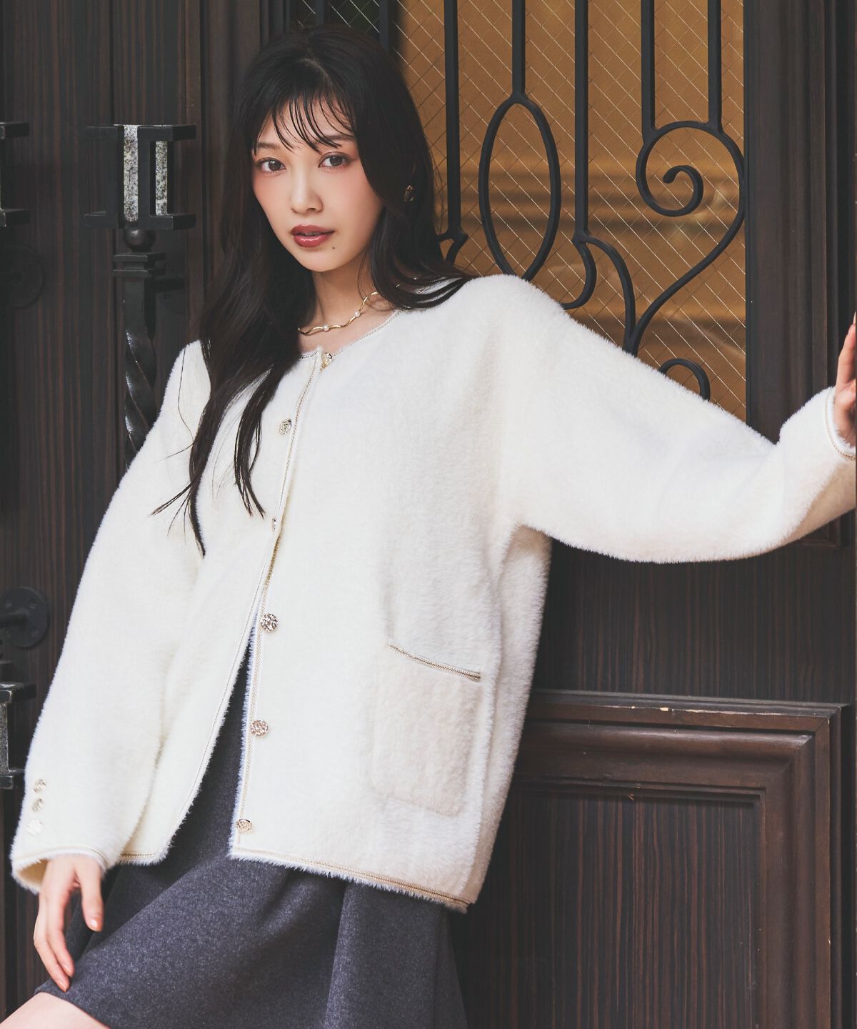 アンドクチュール「ダブルフェイスフェザーカーディガン」|カーディガン|