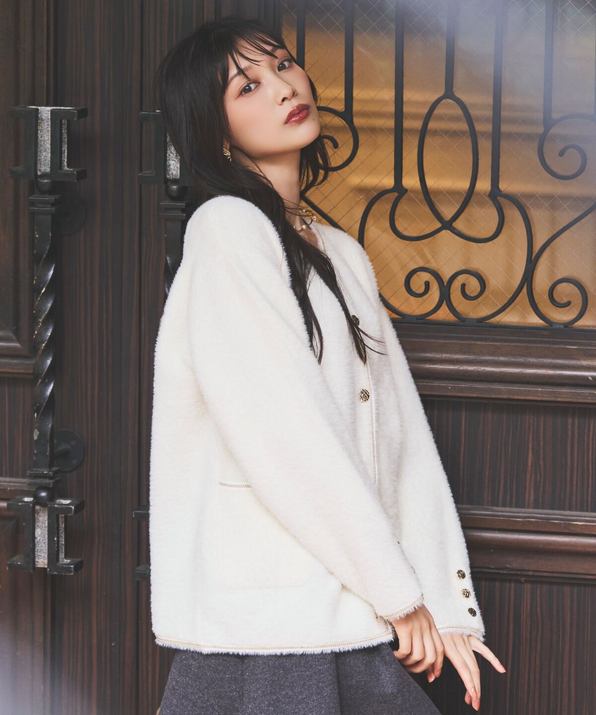 アンドクチュール「ダブルフェイスフェザーカーディガン」|カーディガン|