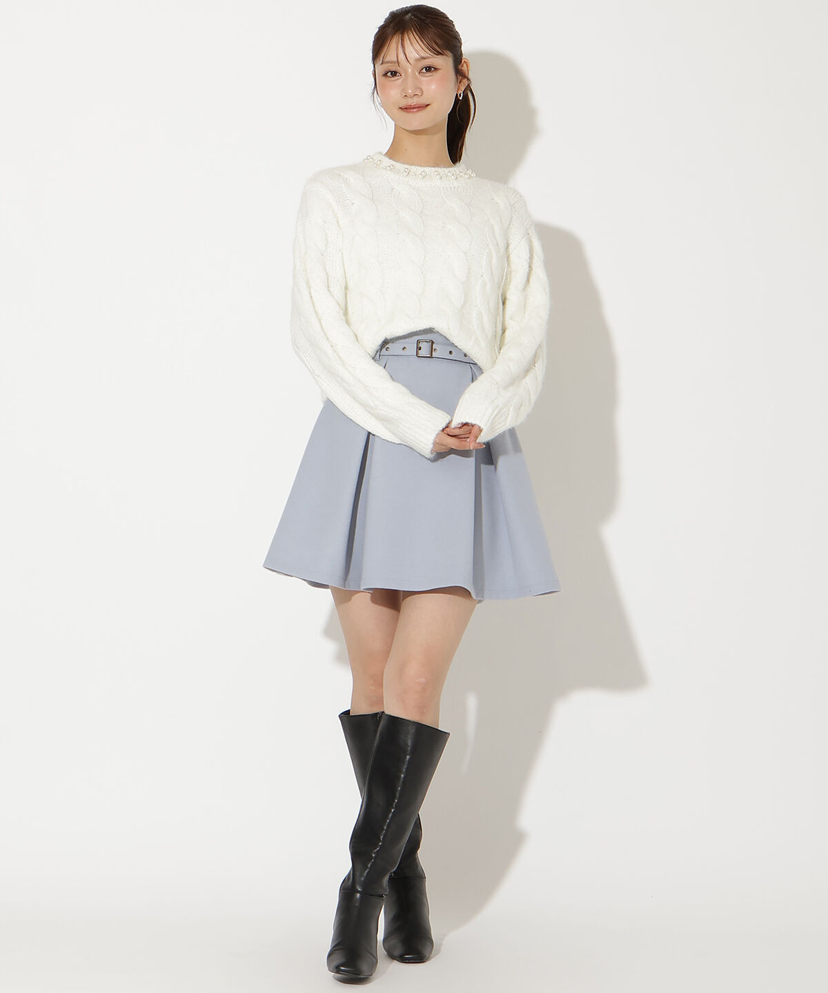 アンドクチュール「パール襟ケーブルニットプルオーバー」|ニット・セーター|