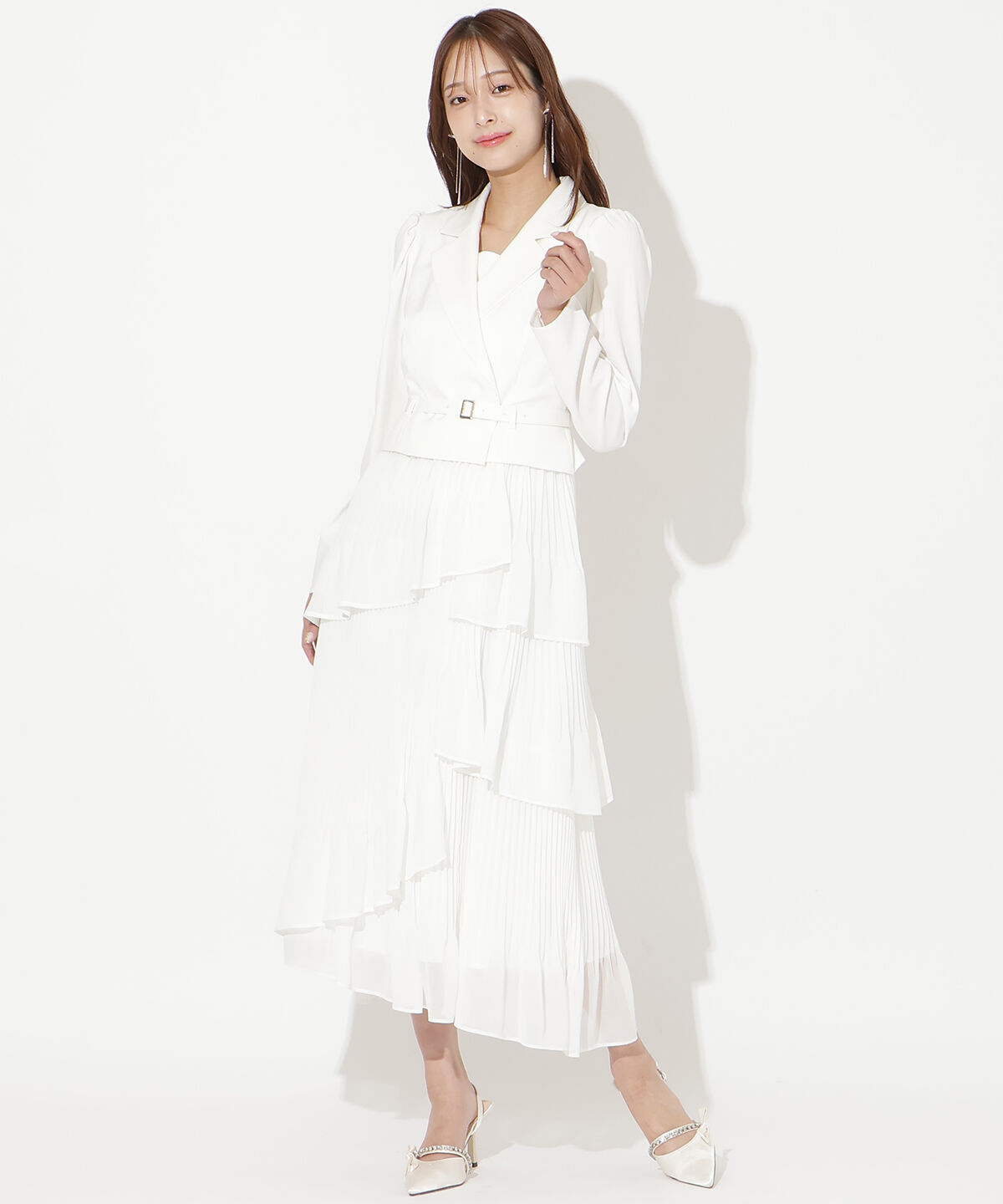 アンドクチュール「ジャケットレイヤードプリーツワンピース」|ワンピース|