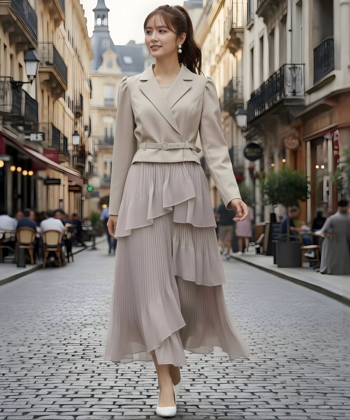 アンドクチュール「ジャケットレイヤードプリーツワンピース」|ワンピース|