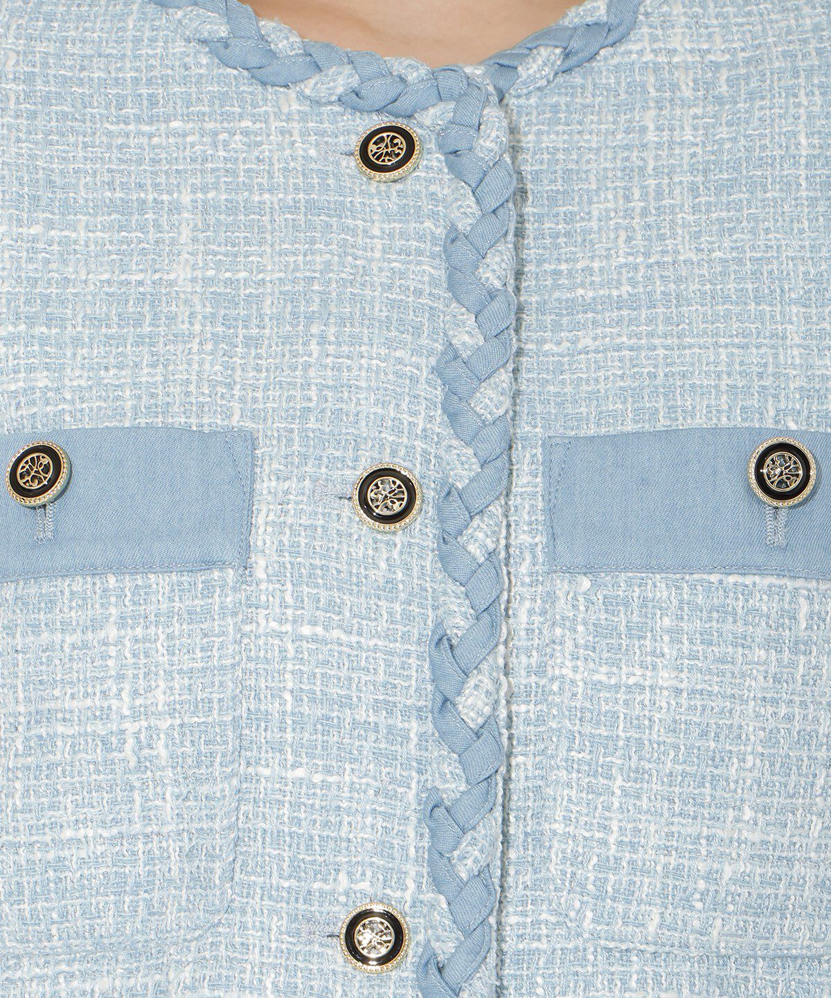 アンドクチュール「デニムコンビツイードジャケット」|ノーカラージャケット|