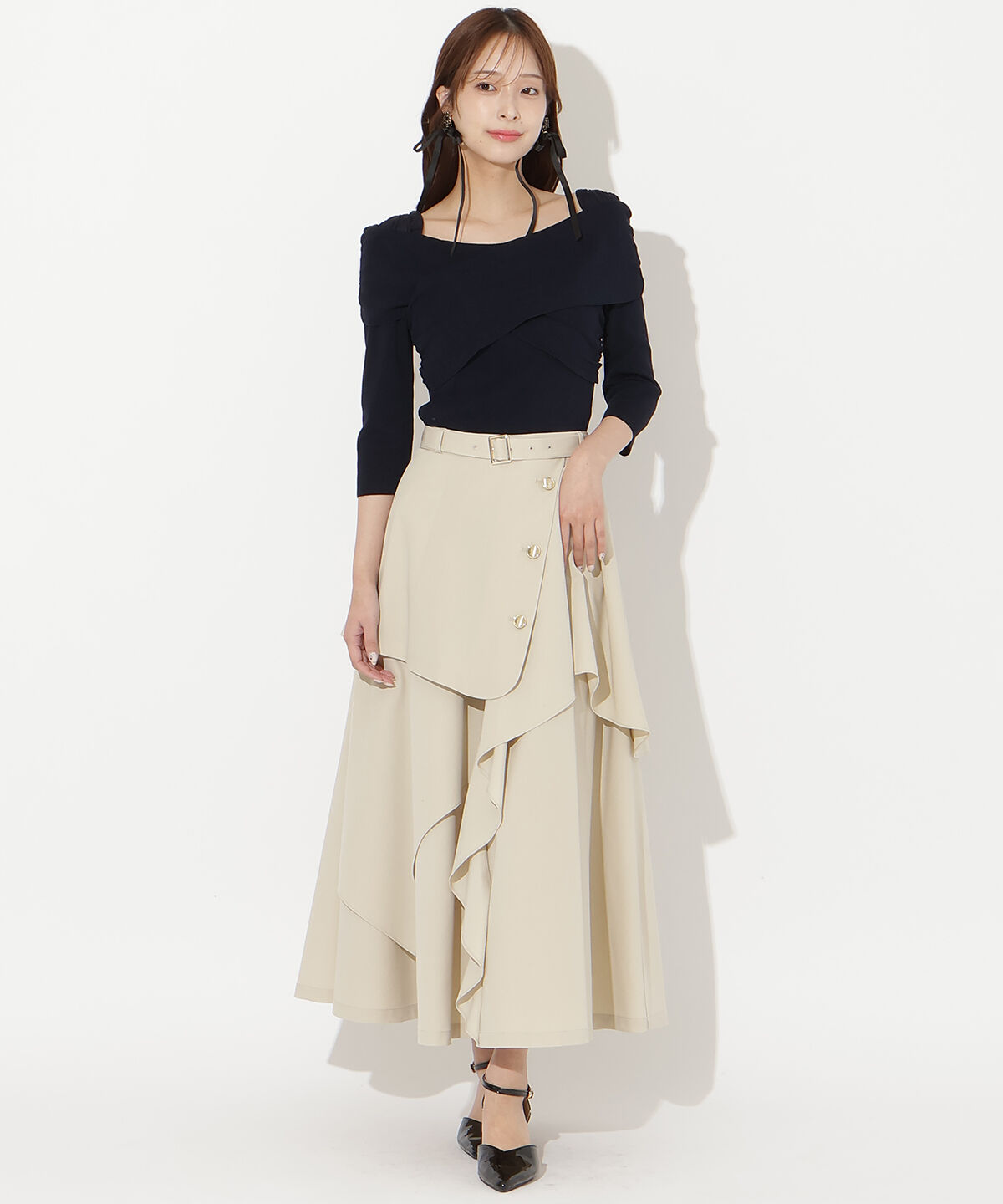 アンドクチュール「ベルト付きレイヤードデザインフレアスカート」|フレア|