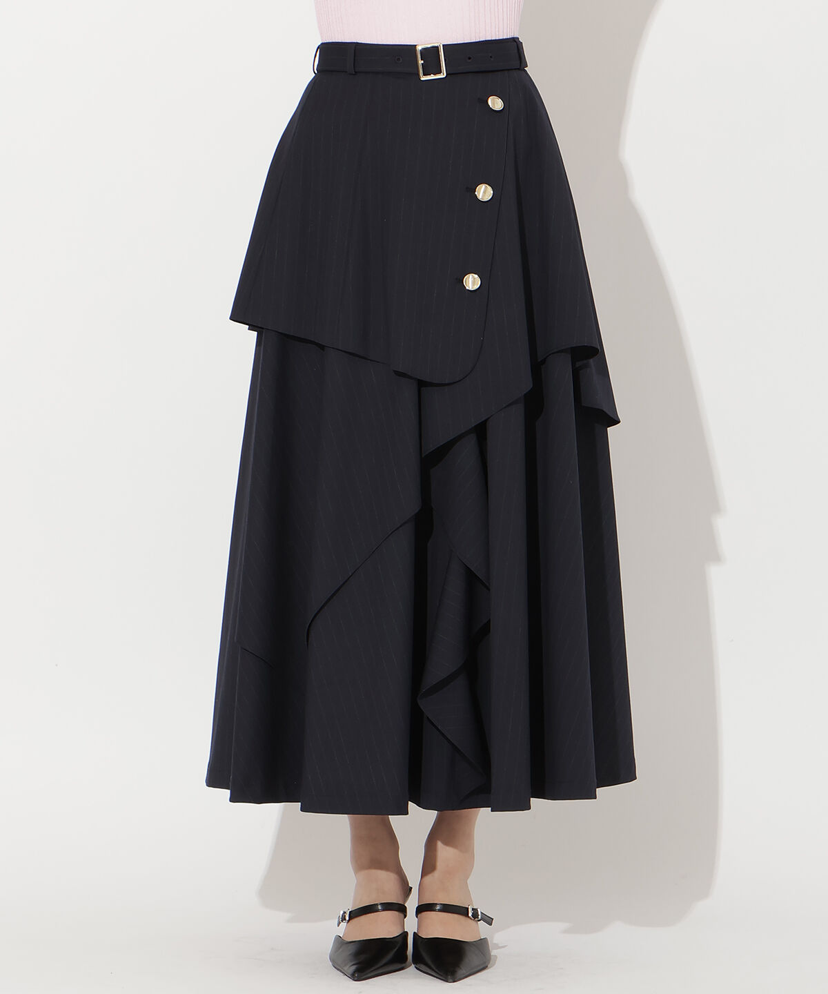 アンドクチュール「ベルト付きレイヤードデザインフレアスカート」|フレア|