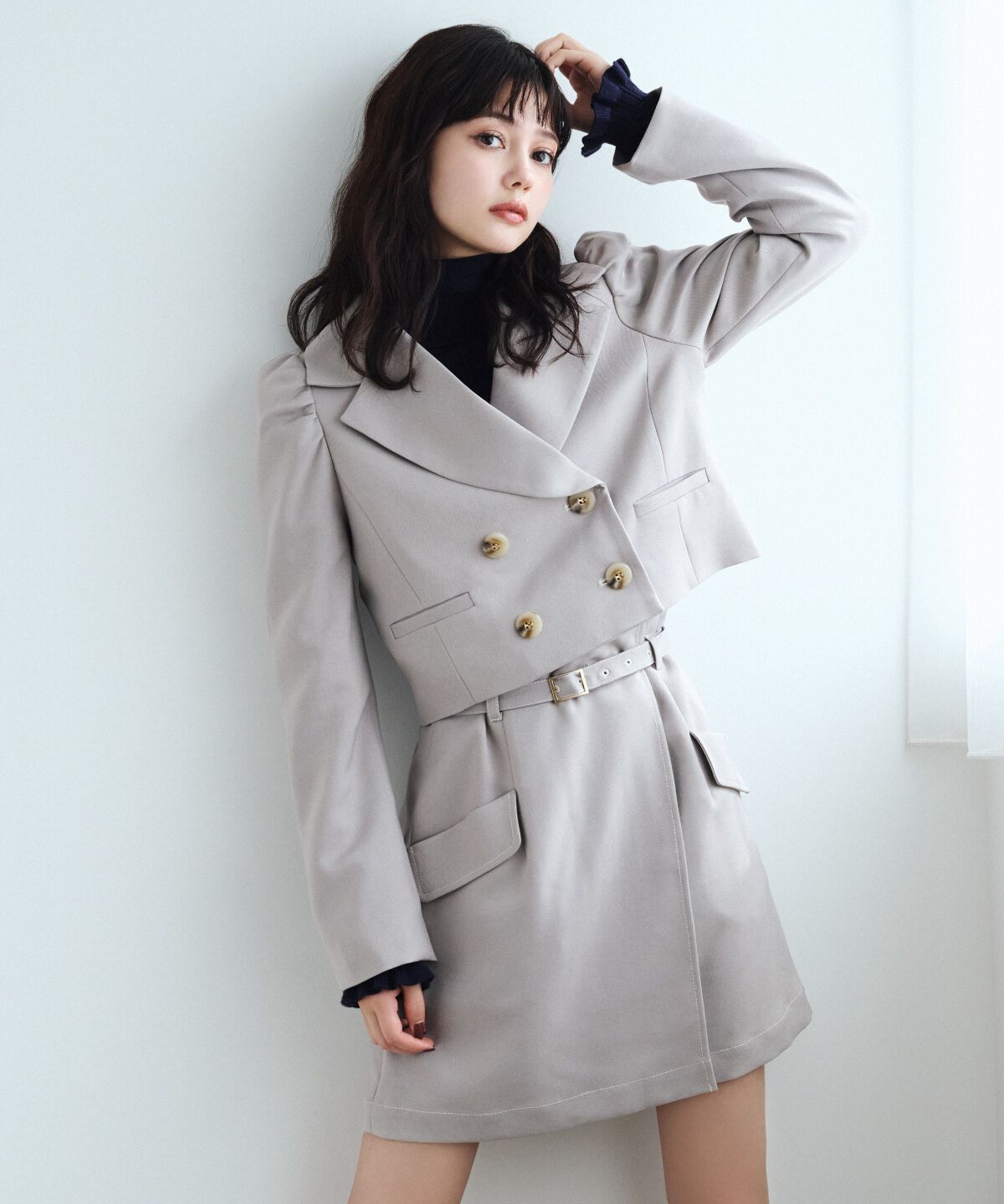 REDYAZEL「ベルティッドウーリッシュミニスカート」|台形|ベージュ