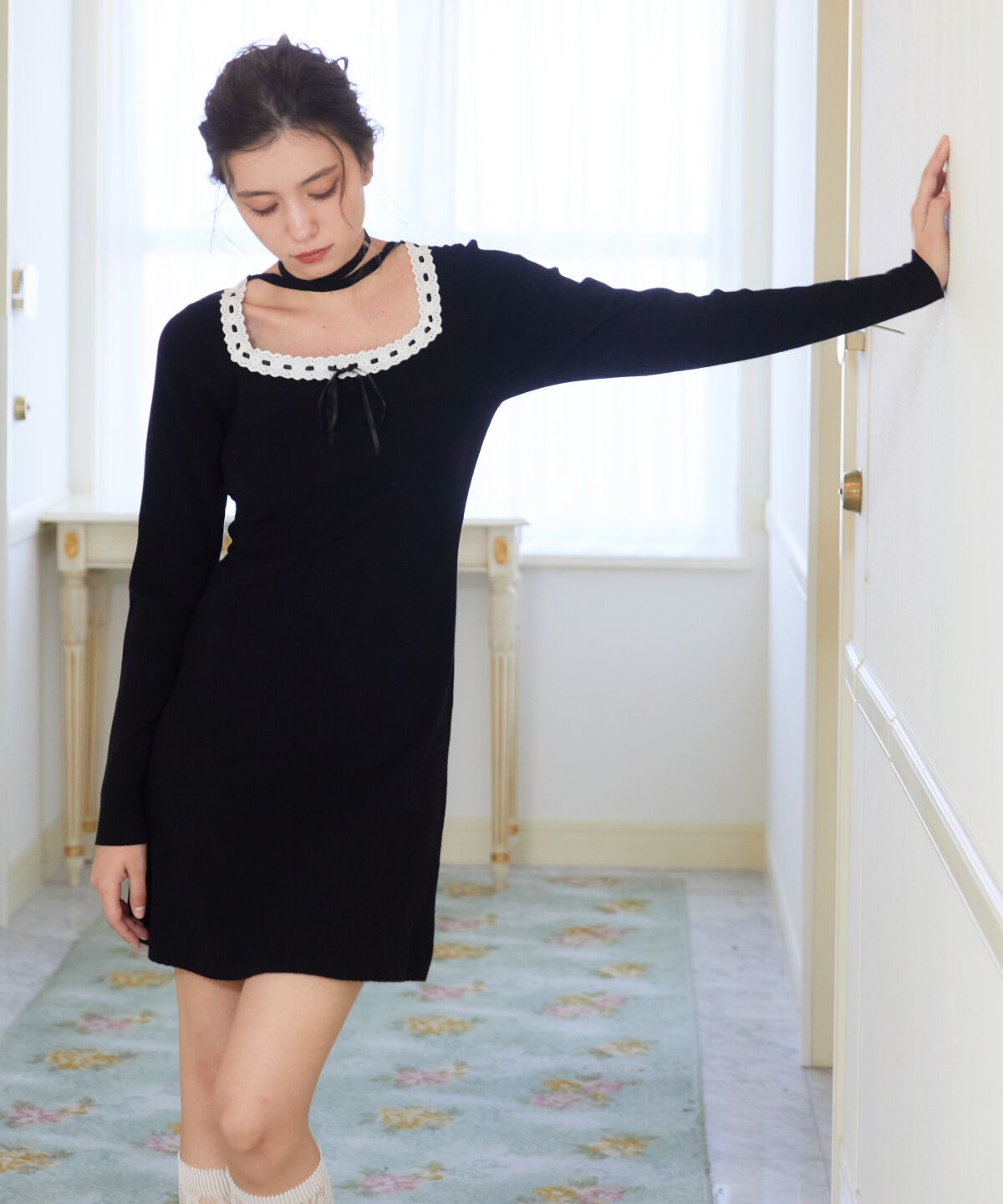 REDYAZEL「レーストリミングニットワンピース」|ワンピース|