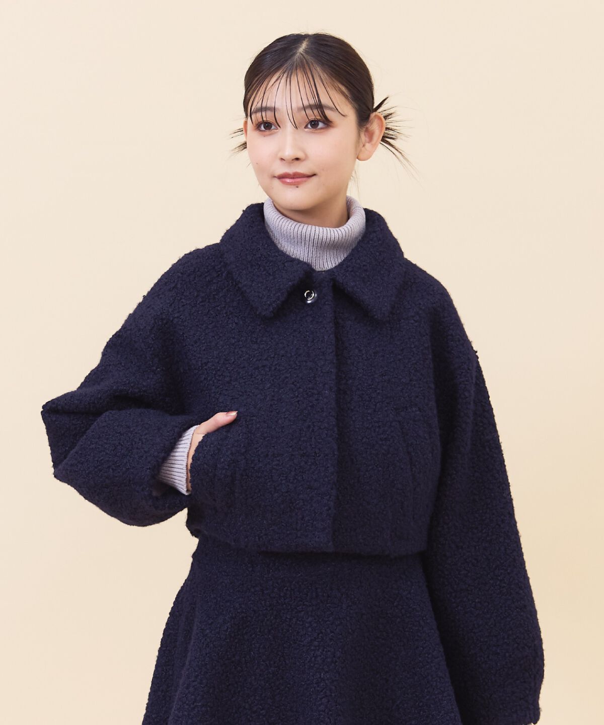 REDYAZEL「ブークレショートコート」|ステンカラーコート|ネイビー