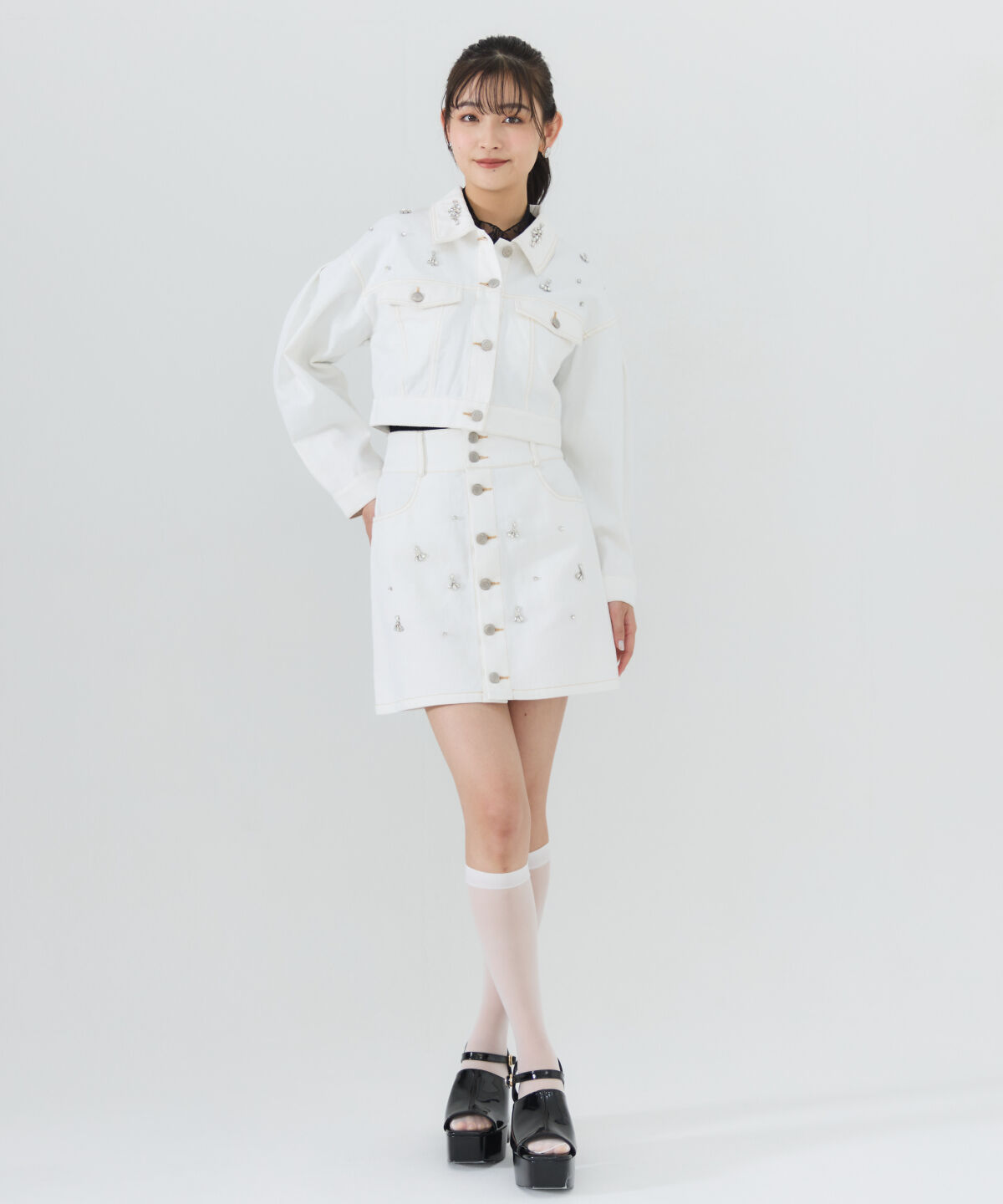 REDYAZEL「ビジューデニムミニスカート」|台形|