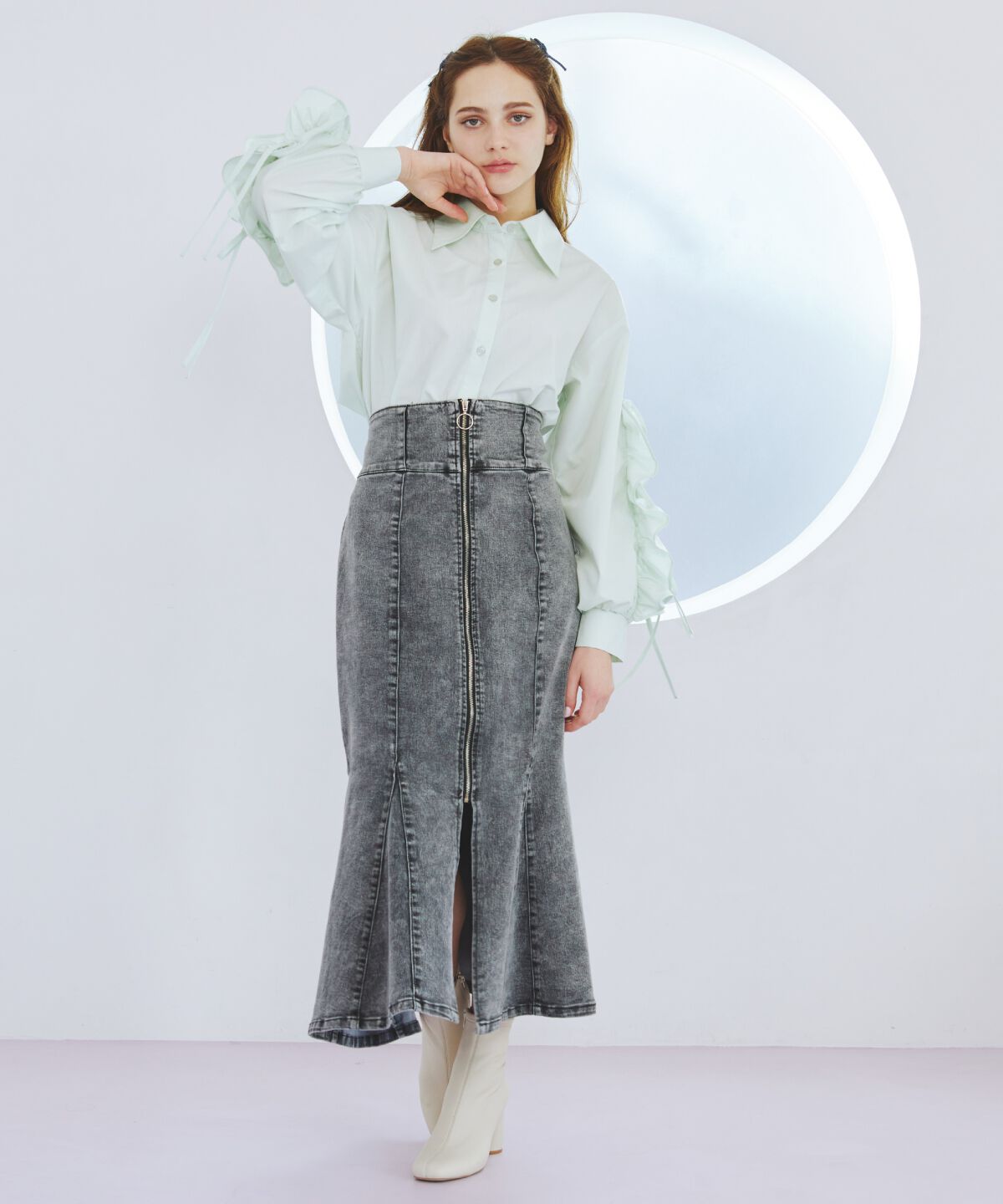 REDYAZEL「カットオフフリルリボンシャツ」|シャツ・ブラウス|