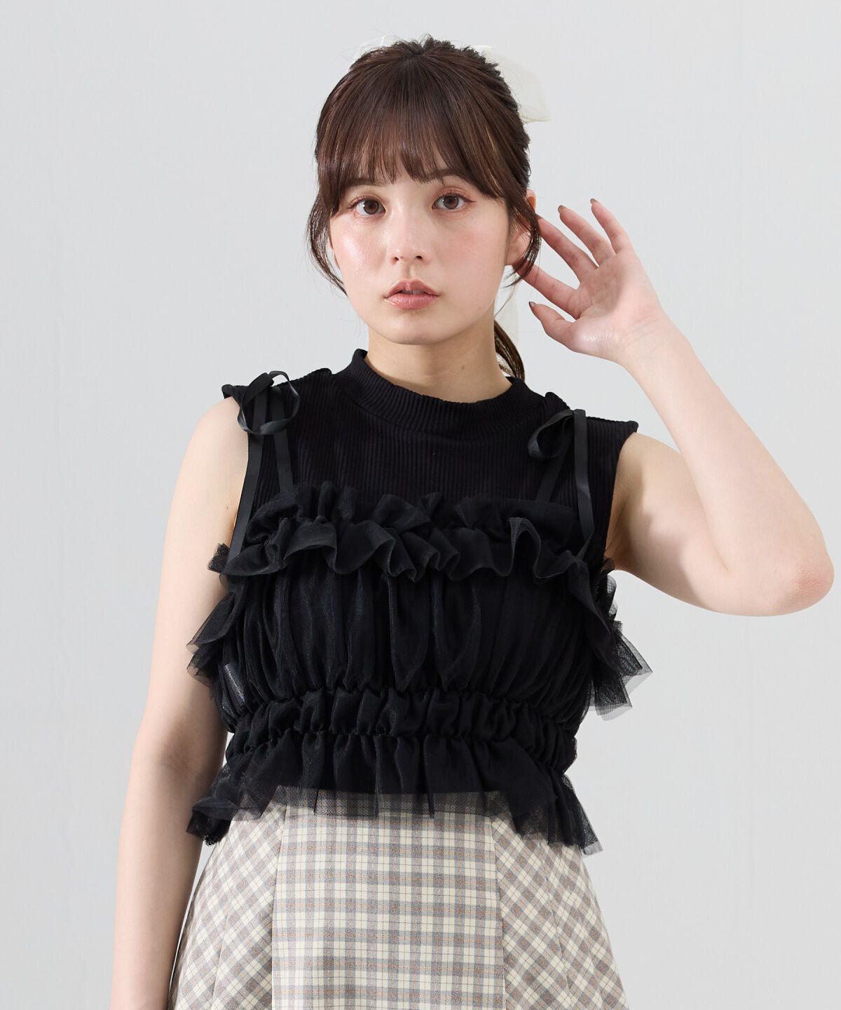 REDYAZEL「チュールビスチェｘノースリカットソー」|Tシャツ・カットソー|ブラック