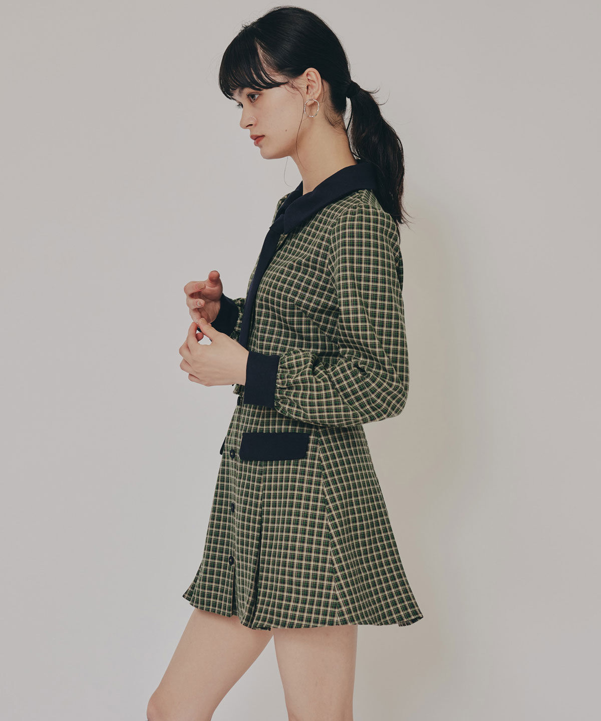 REDYAZEL「バイカラークラシックチェックブラウス&times;ミニスカートセットアップ」|ワンピース|