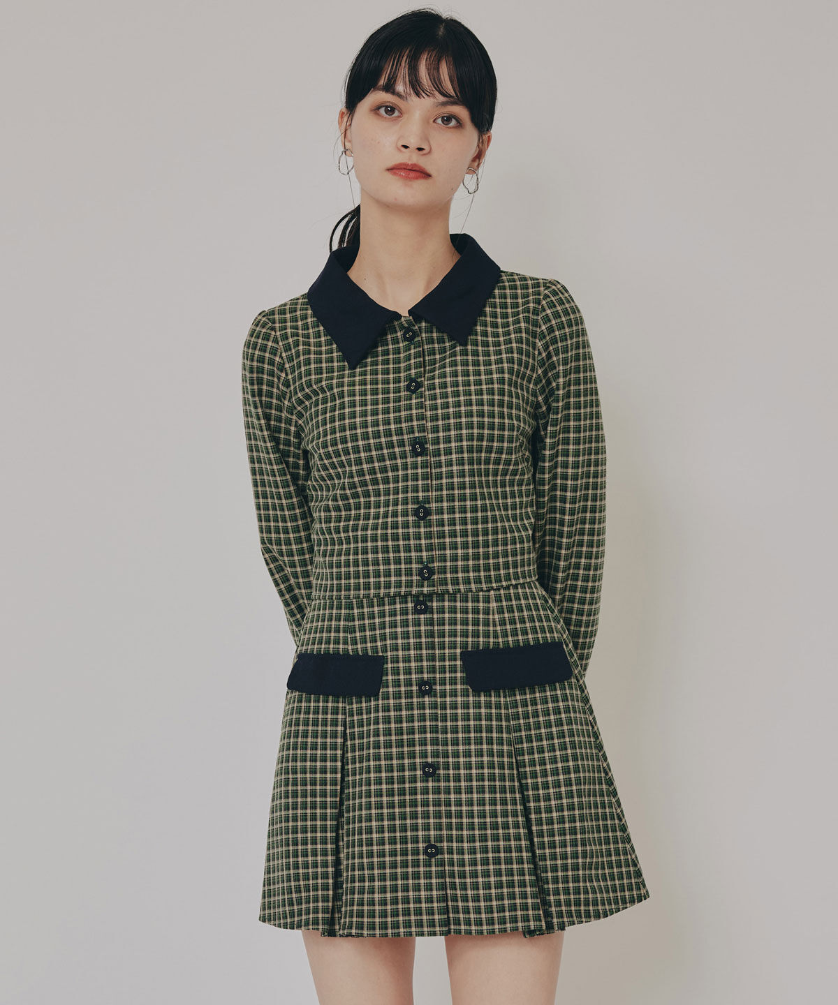 REDYAZEL「バイカラークラシックチェックブラウス&times;ミニスカートセットアップ」|ワンピース|