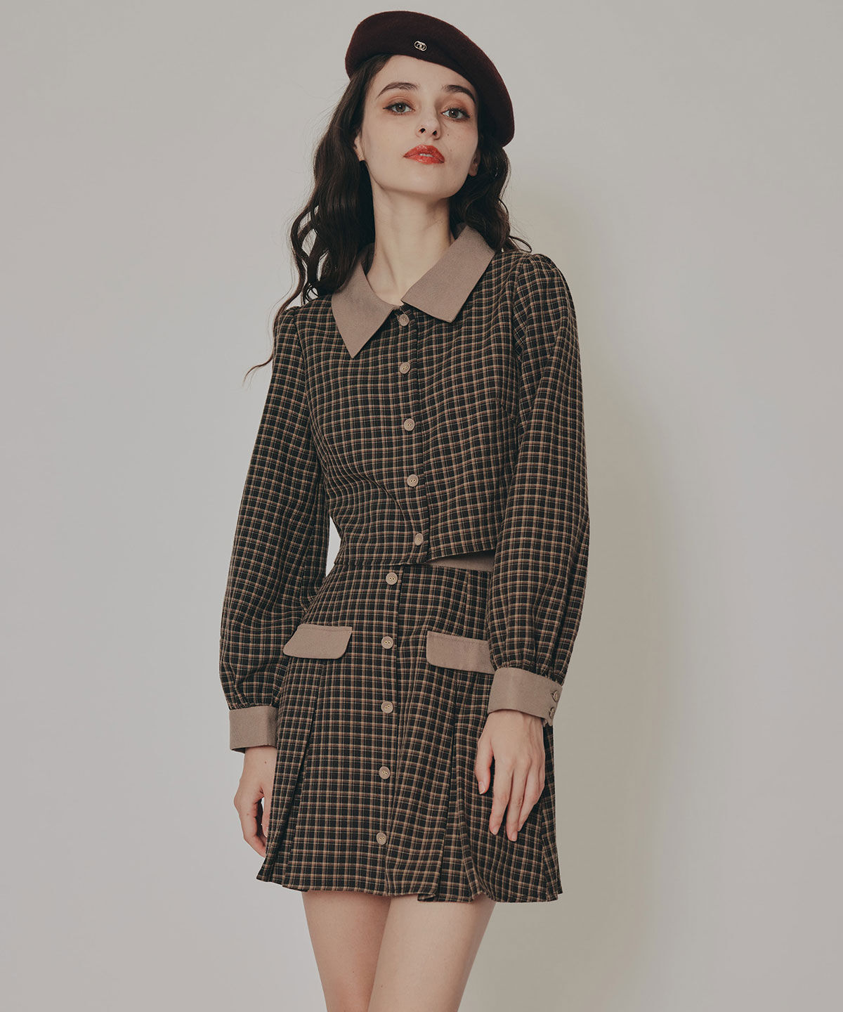 REDYAZEL「バイカラークラシックチェックブラウス&times;ミニスカートセットアップ」|ワンピース|