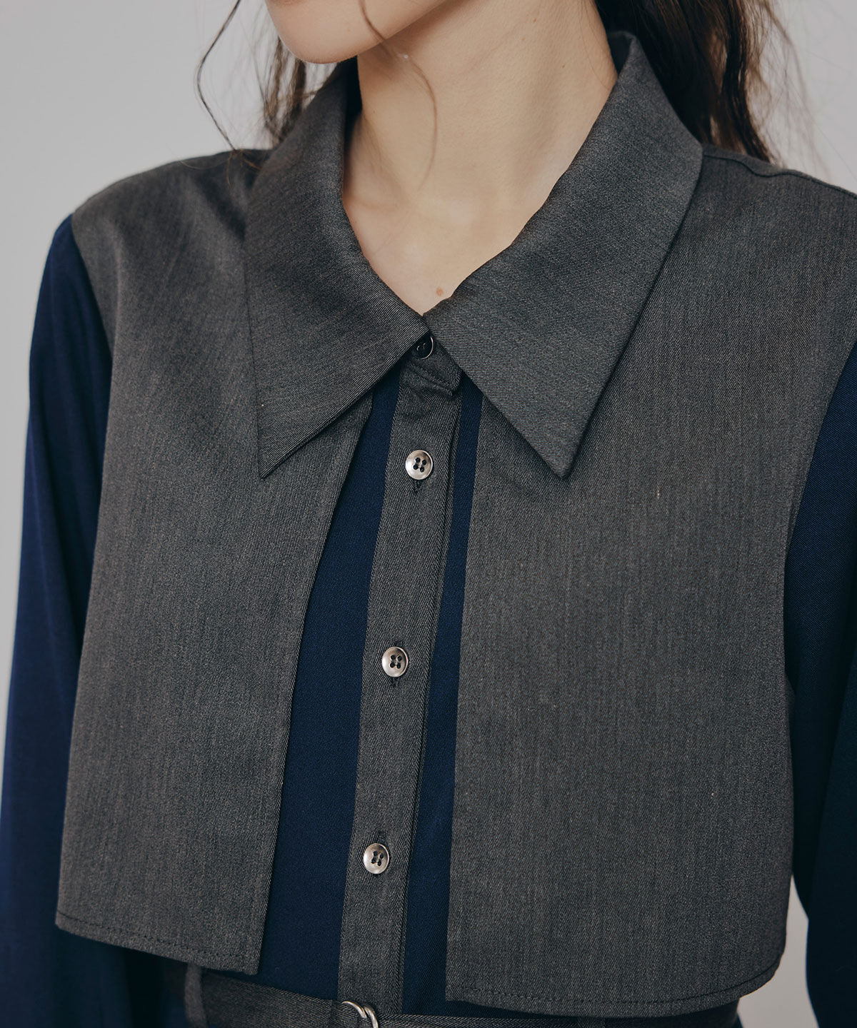 REDYAZEL「カラーブロッキングシャツロングフレアワンピース」|ワンピース|