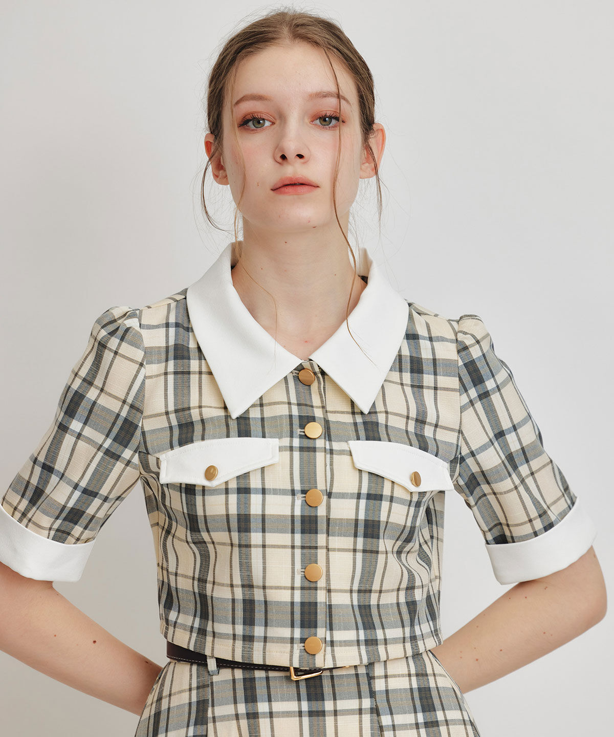 REDYAZEL「バイカラーチェックブラウス&times;フレアロングスカートセットアップ」|ワンピース|