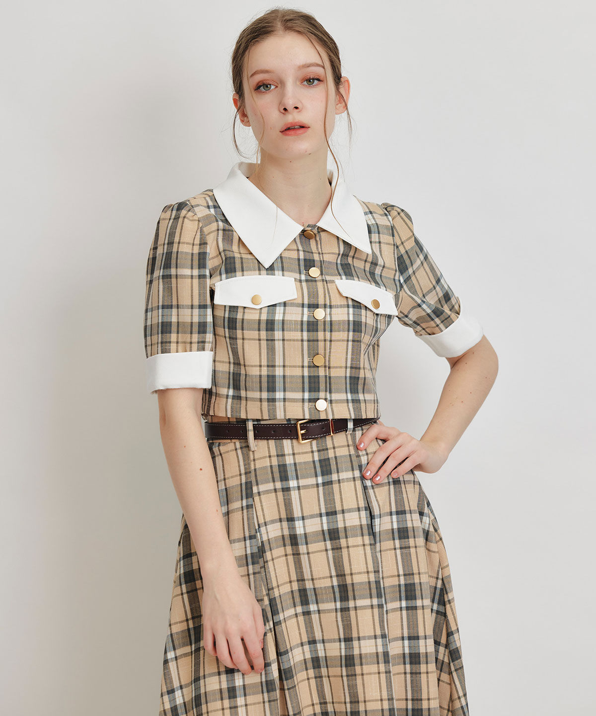 REDYAZEL「バイカラーチェックブラウス&times;フレアロングスカートセットアップ」|ワンピース|