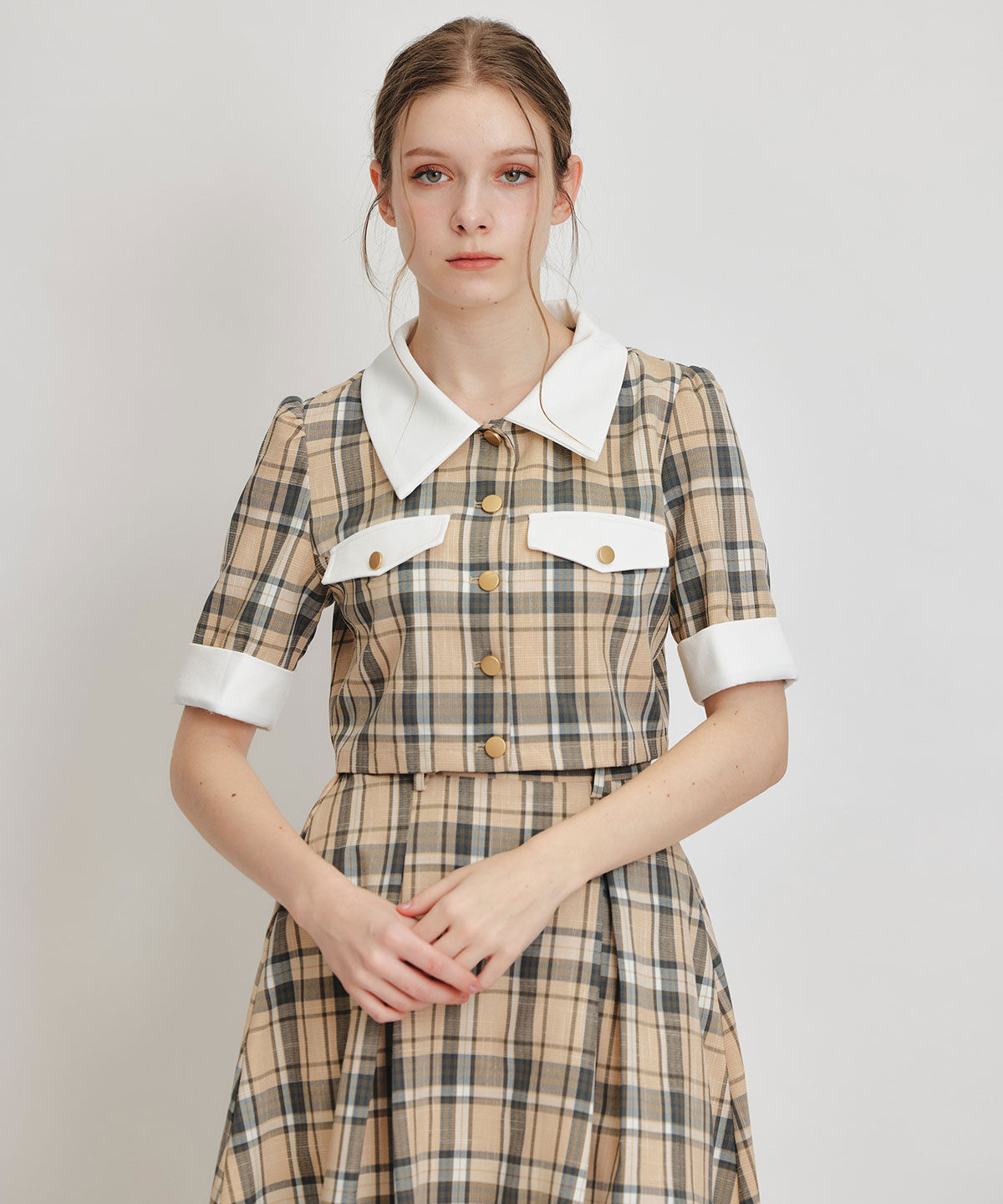 REDYAZEL「バイカラーチェックブラウス&times;フレアロングスカートセットアップ」|ワンピース|