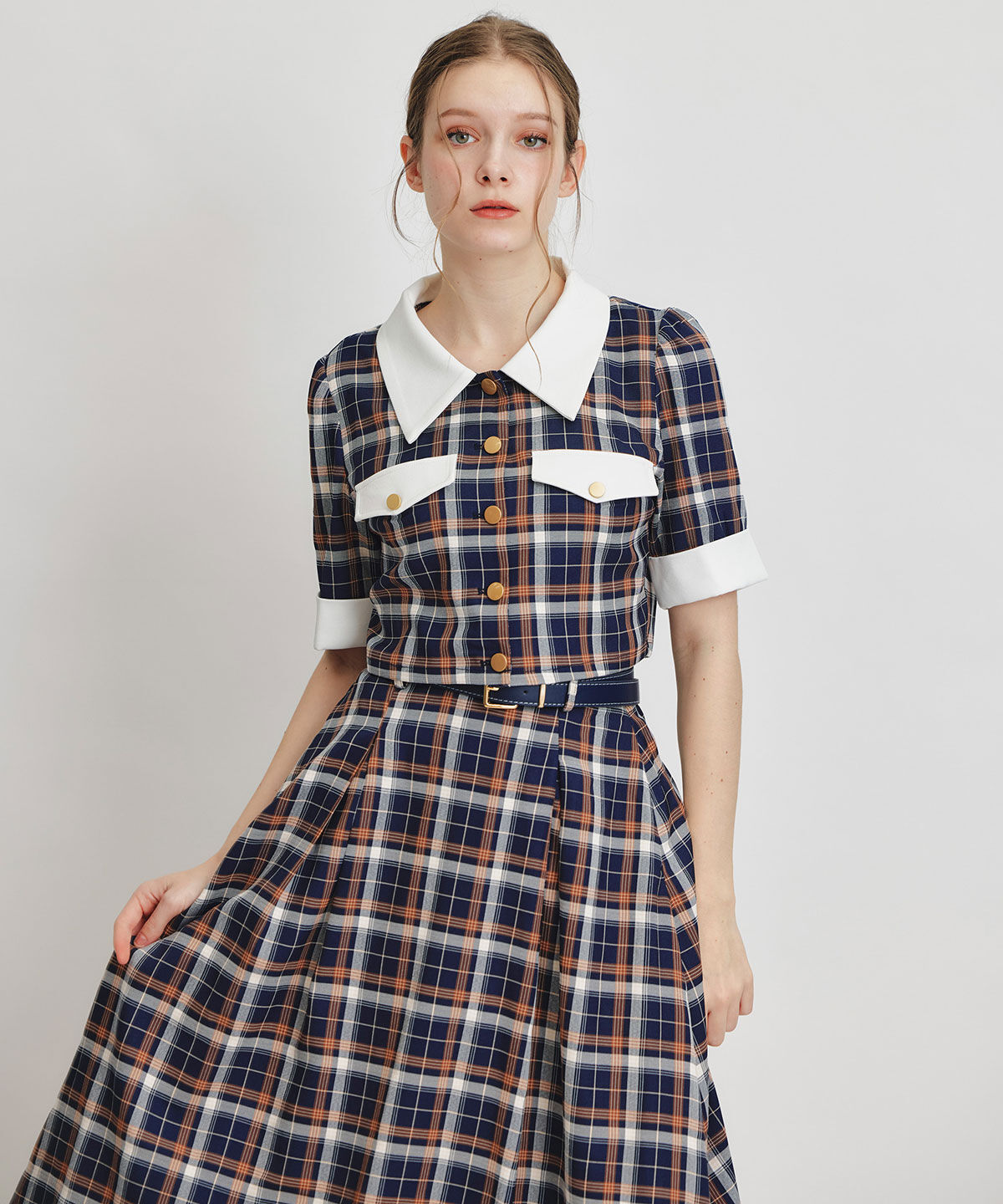 REDYAZEL「バイカラーチェックブラウス&times;フレアロングスカートセットアップ」|ワンピース|