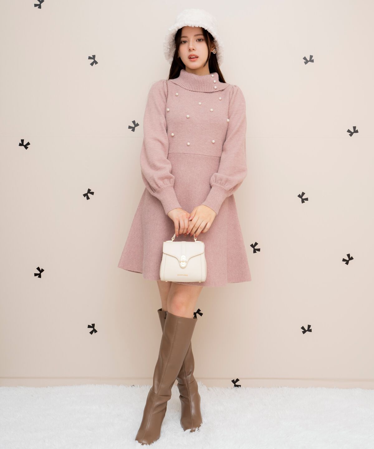 WILLSELECTION「パール付きタートルネックニットワンピース」|ワンピース|