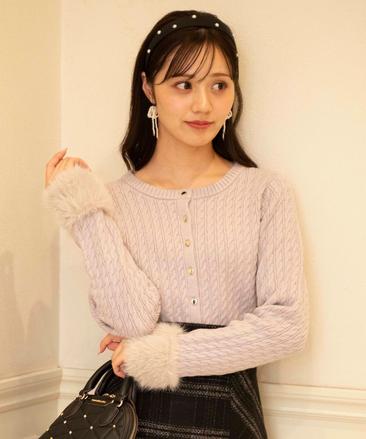 WILLSELECTION「ファーカフスケーブルカーディガン」|カーディガン|グレー