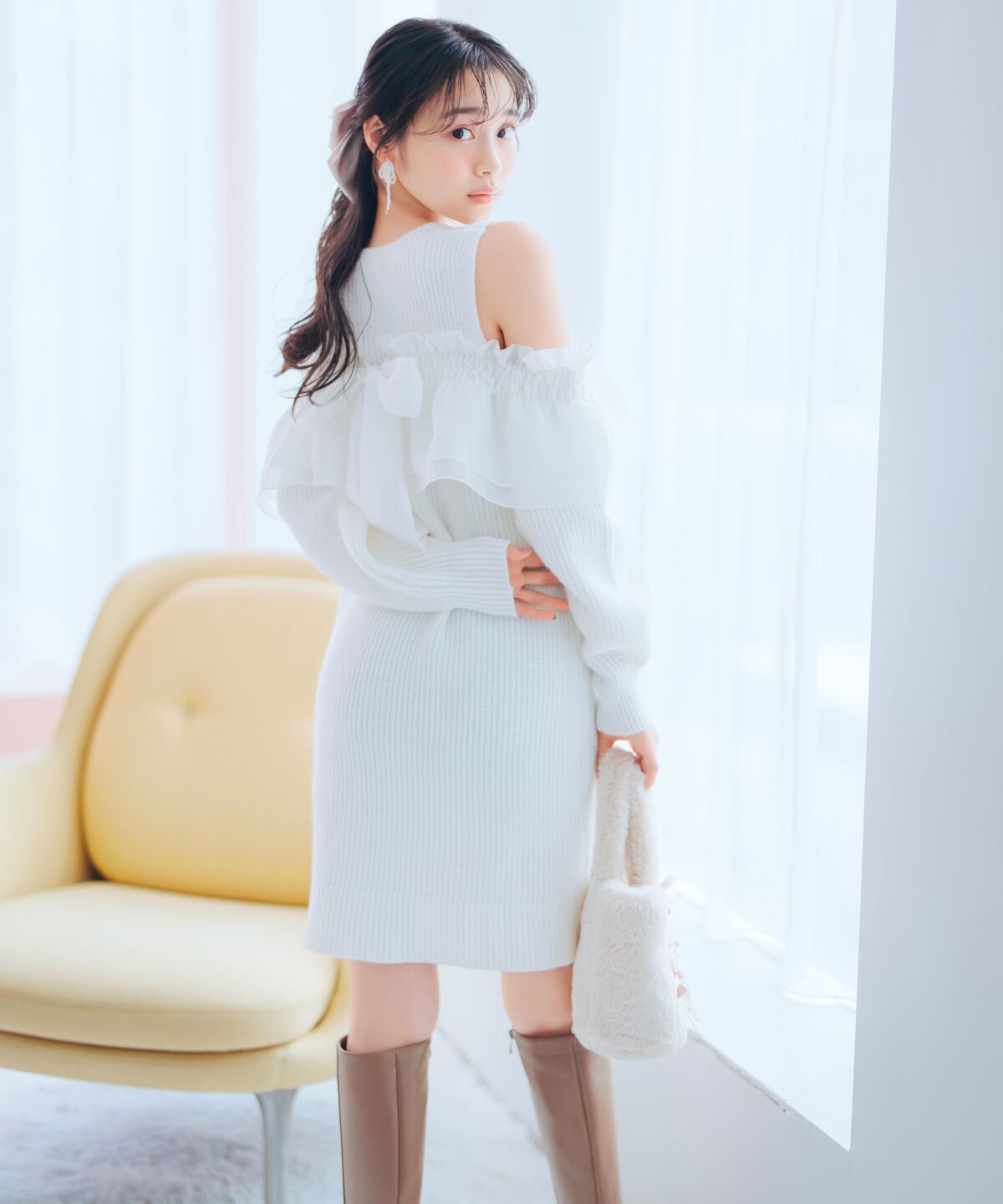 WILLSELECTION「バックリボンオフショルニットワンピース」|ワンピース|