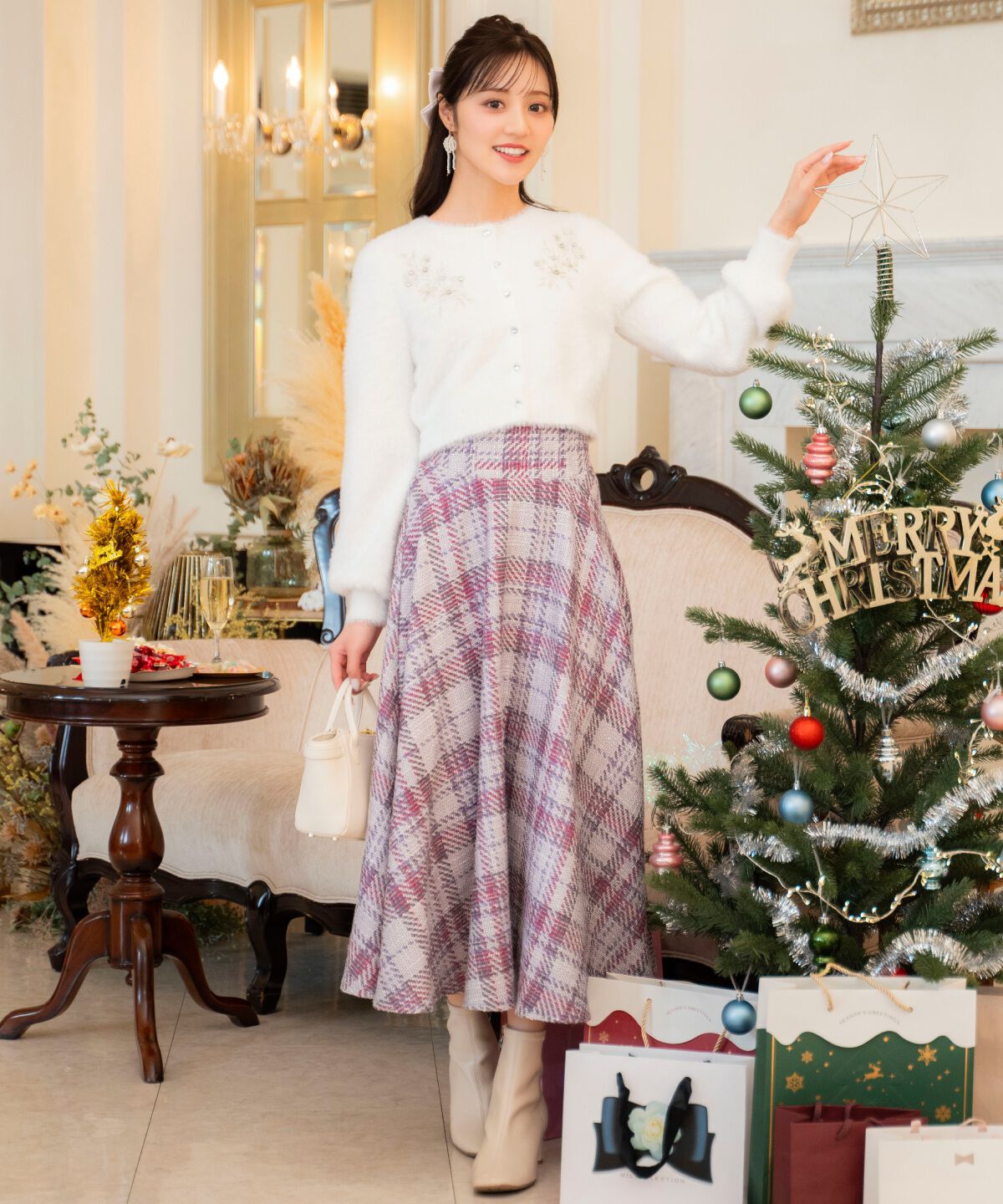 WILLSELECTION「ビジュー付きラメ刺繍カーディガン」|カーディガン|